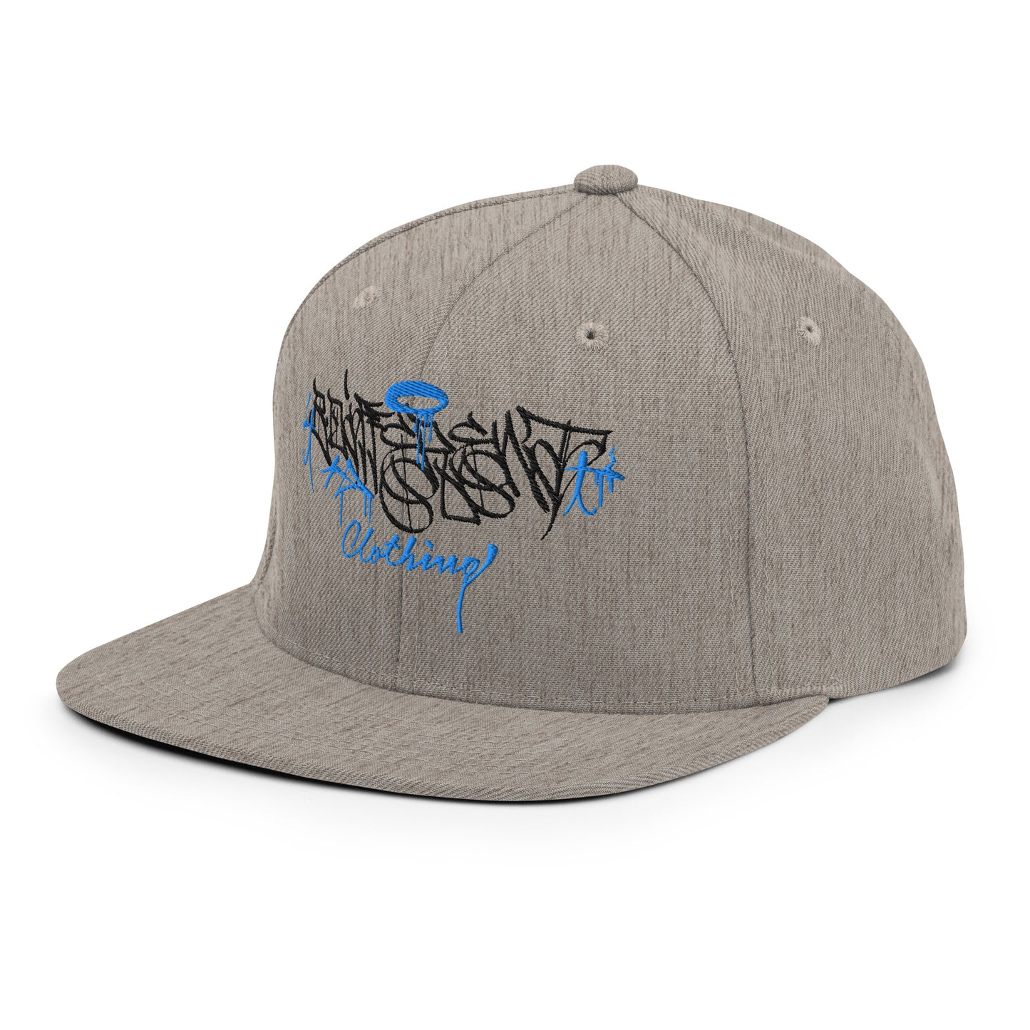 Gray-Caos One Collab Graffiti Snapback Hat from B.Different Clothing, 3/4 left view, graffiti-inspired streetwear