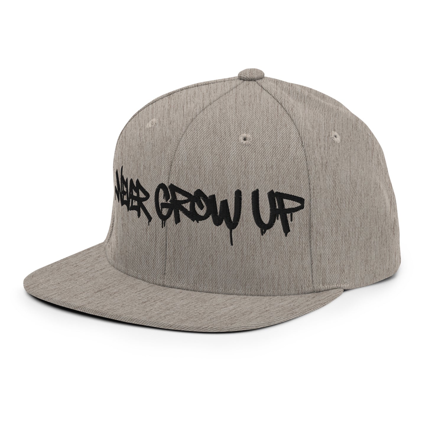 Gray-Never Grow Up Graffiti Snapback Hat from B.Different Clothing, left front, graffiti-inspired streetwear