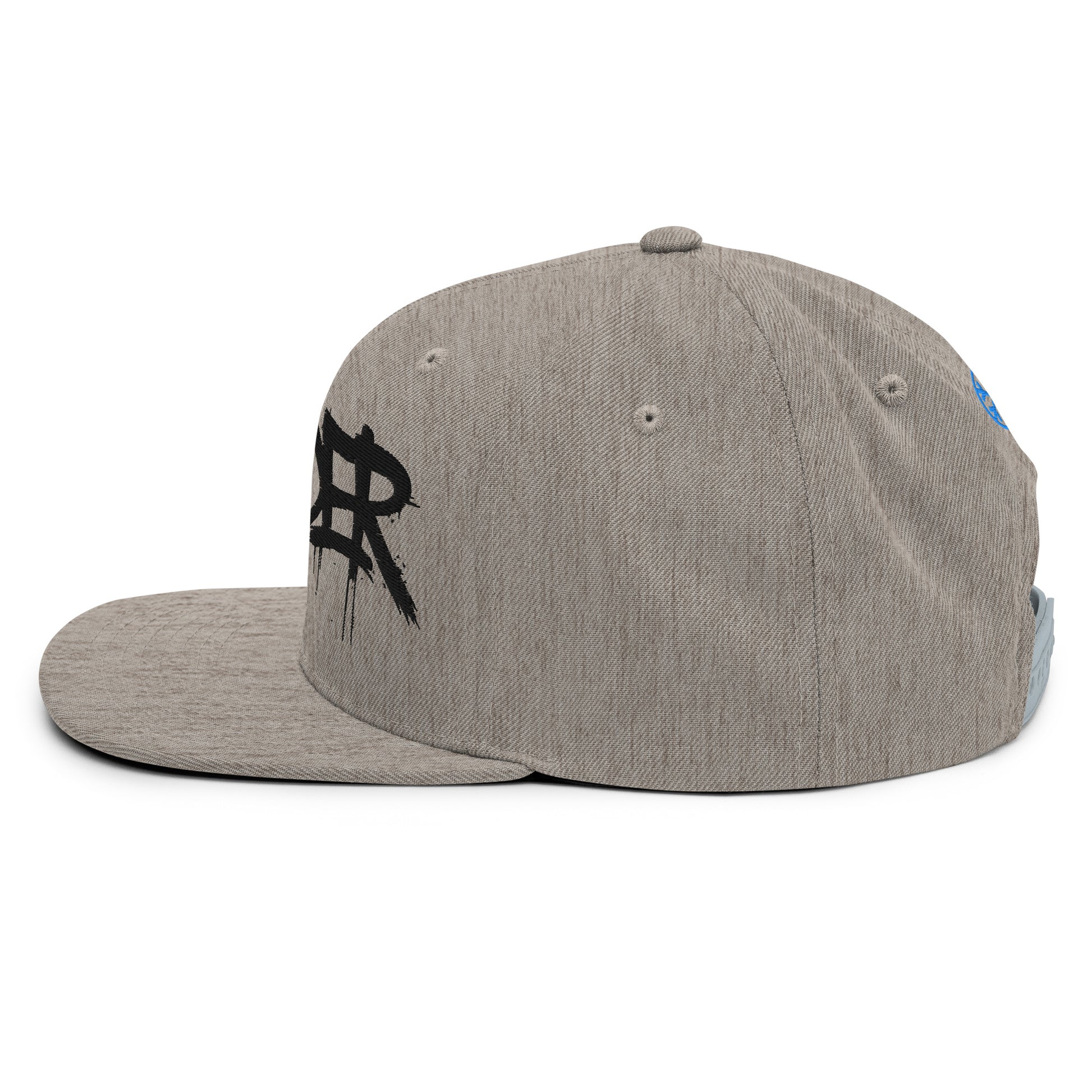 Gray-Outsider Graffiti Tag Snapback Hat from B.Different Clothing, left view, graffiti-inspired streetwear