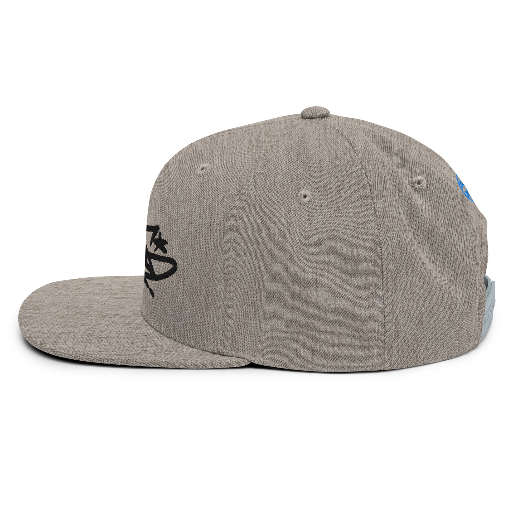 Gray-Misfit Graffiti Tag Snapback Hat from B.Different Clothing, left view, graffiti-inspired streetwear