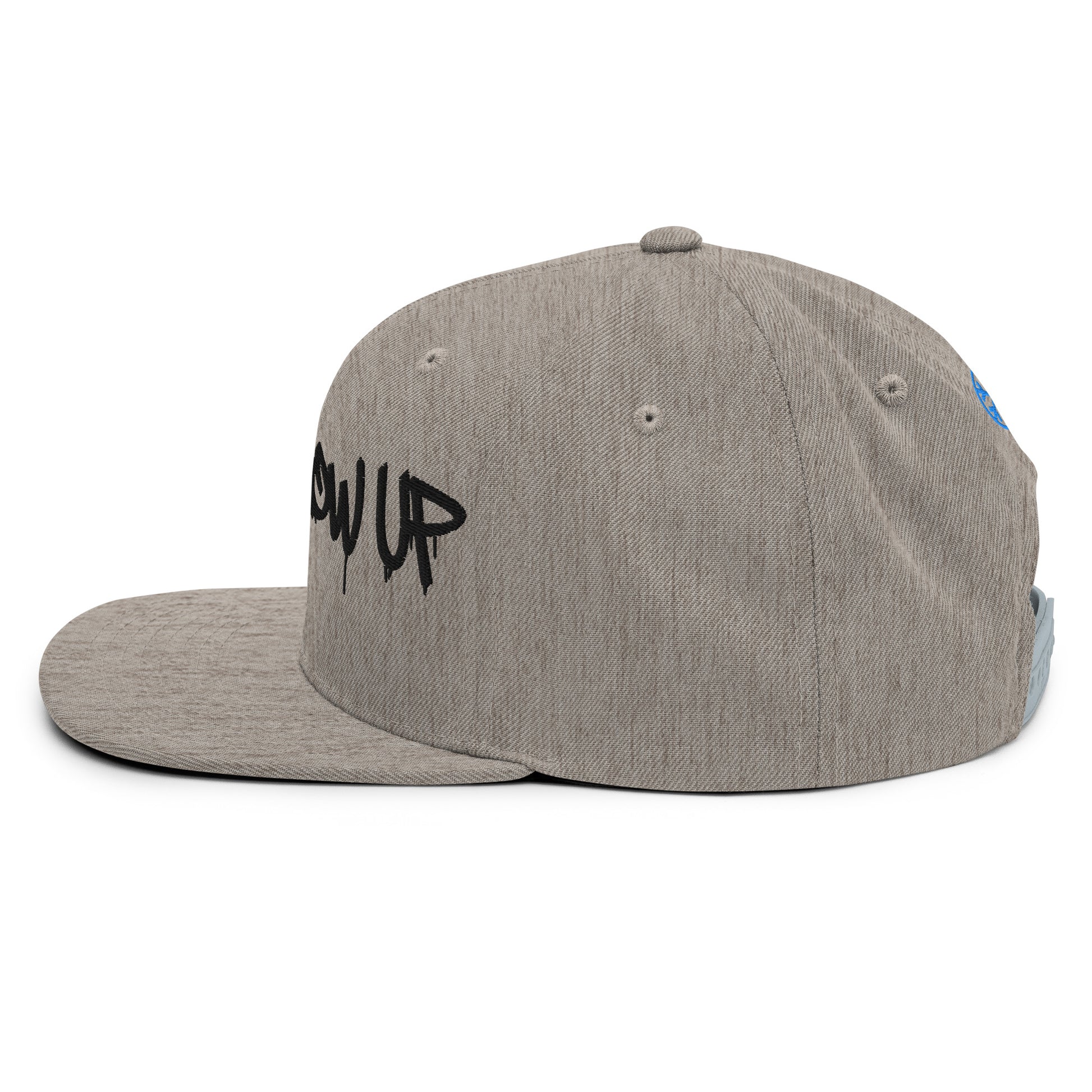 Gray-Never Grow Up Graffiti Snapback Hat from B.Different Clothing, left side, graffiti-inspired streetwear