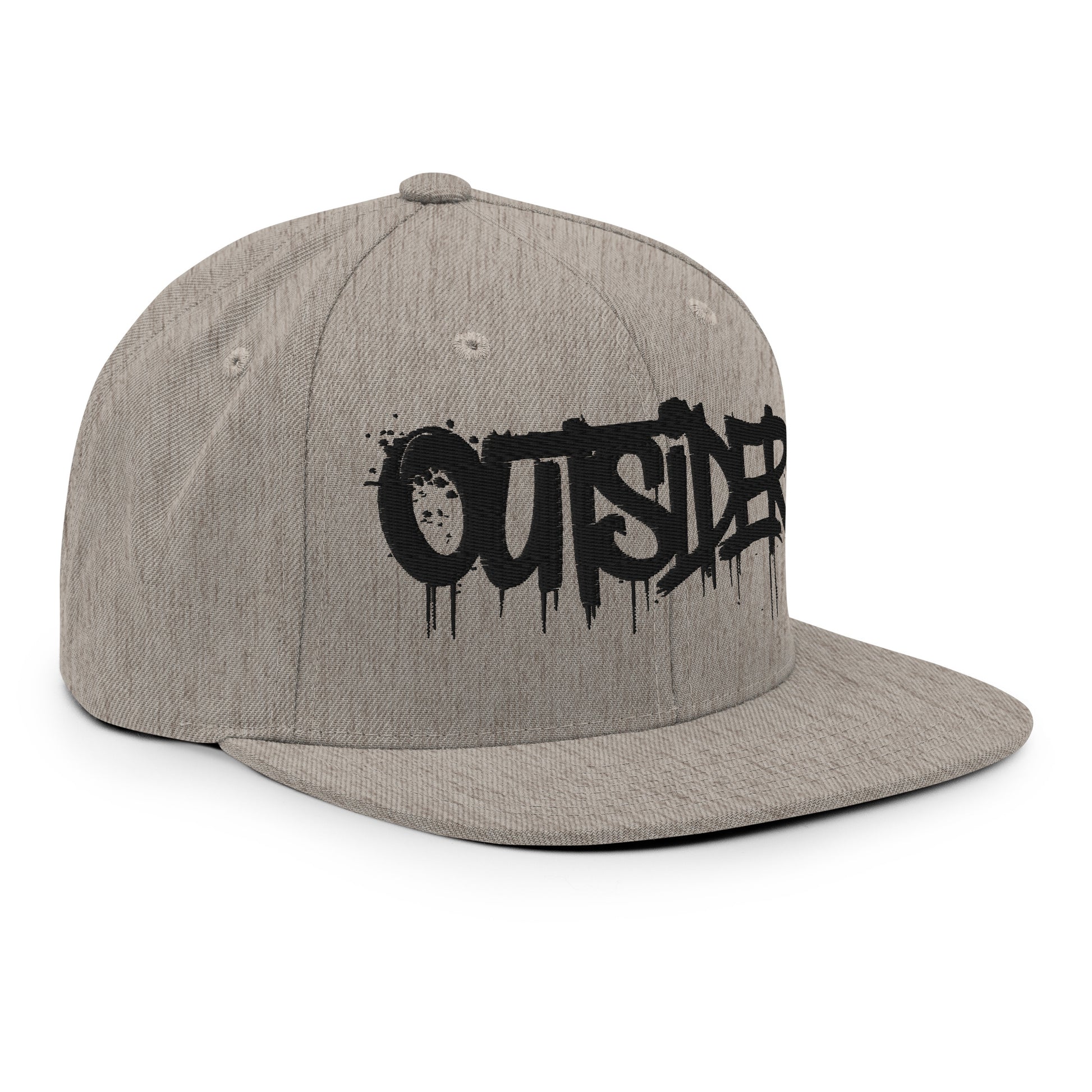 Gray-Outsider Graffiti Tag Snapback Hat from B.Different Clothing, 3/4 right view, graffiti-inspired streetwear