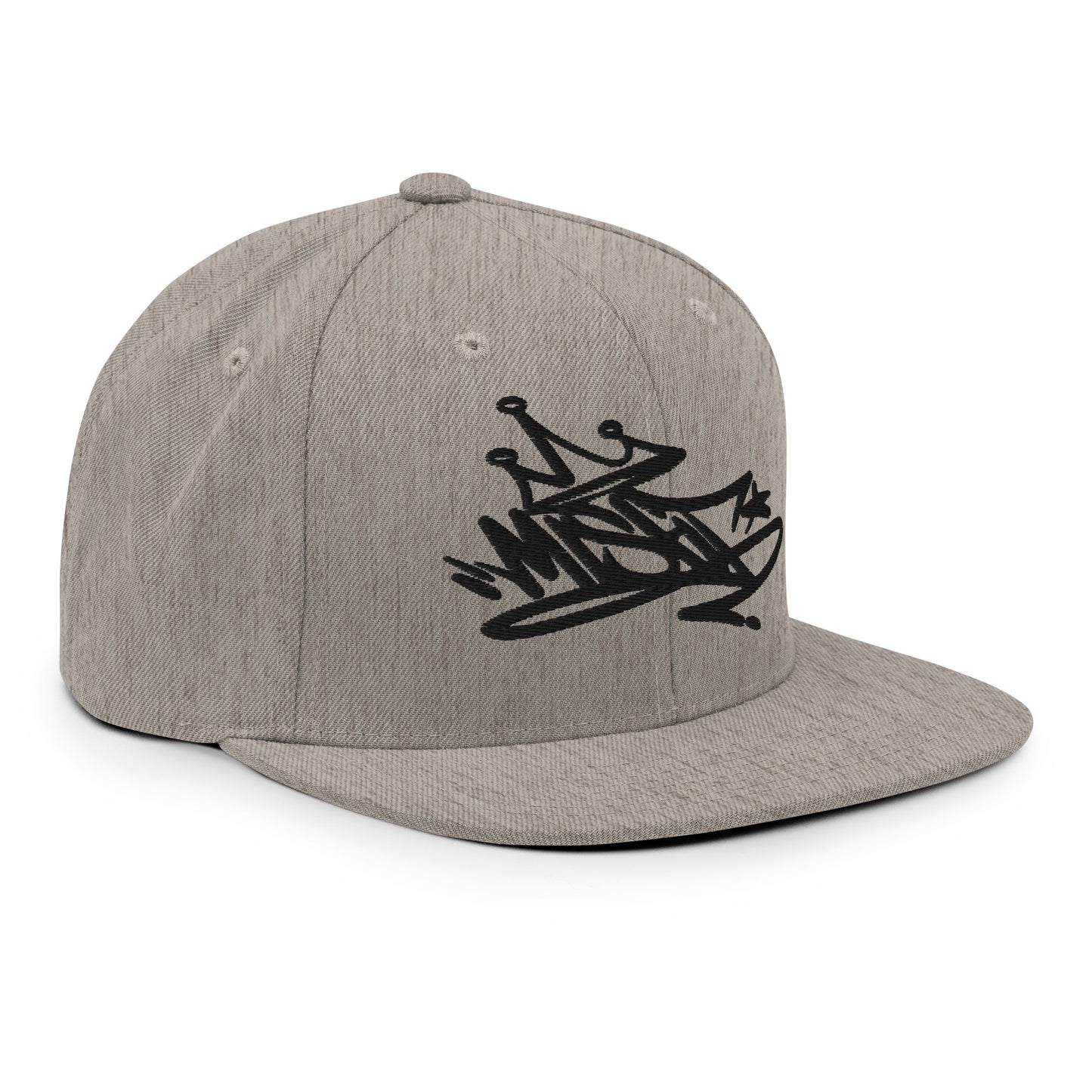 Gray-Misfit Graffiti Tag Snapback Hat from B.Different Clothing, 3/4 right view, graffiti-inspired streetwear