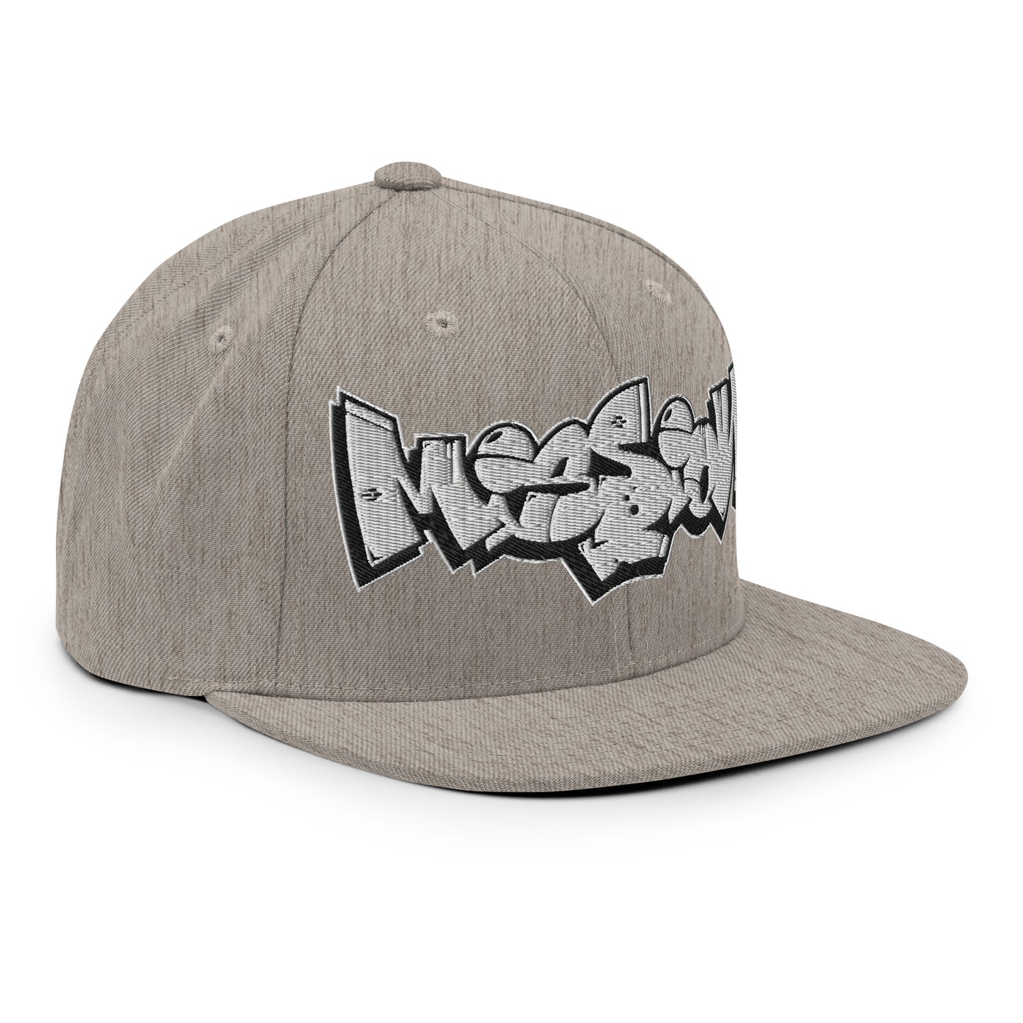Gray-Mission Graffiti Piece Snapback Hat from B.Different Clothing, 3/4 right view, graffiti-inspired streetwear