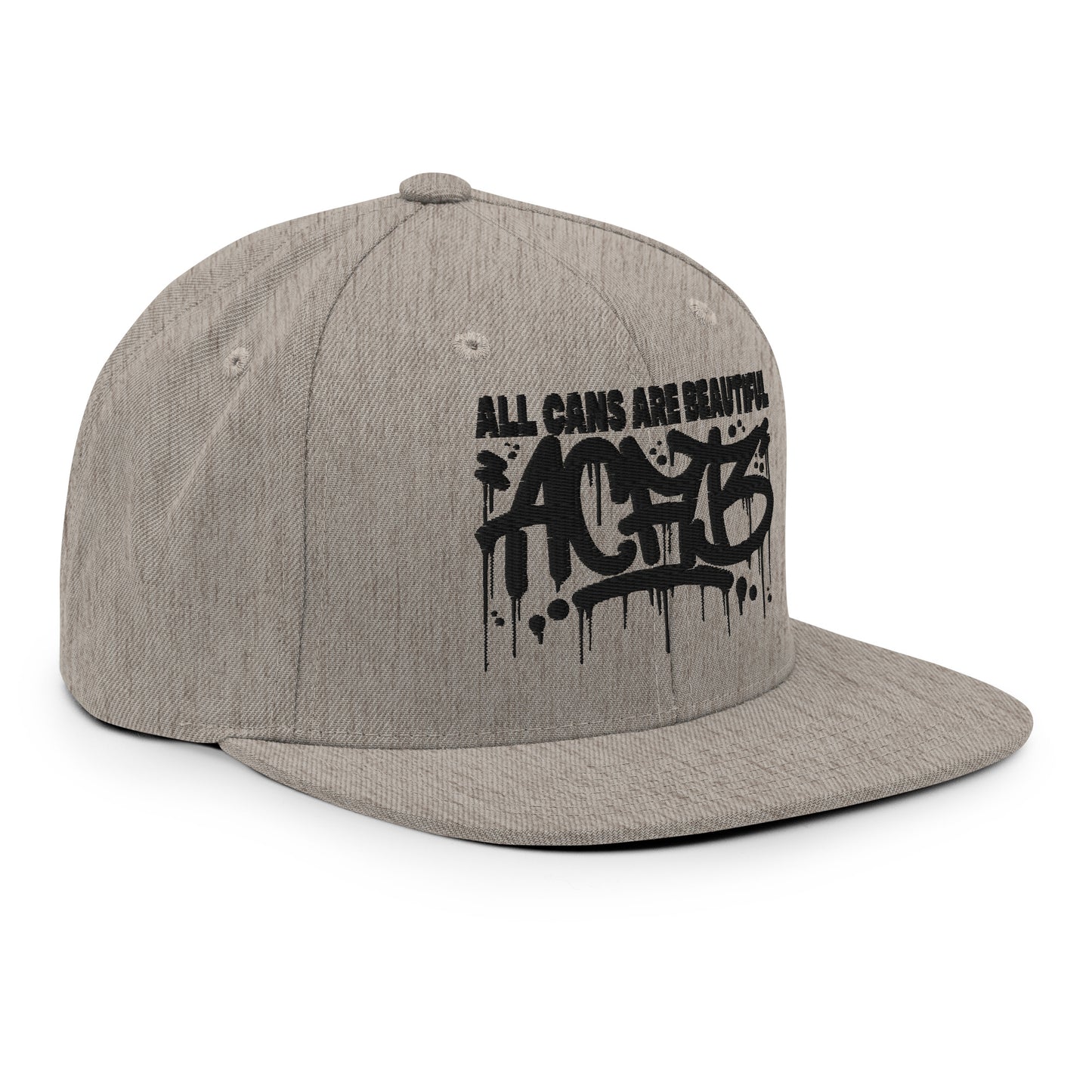 Gray-ACAB Graffiti Tag Snapback Hat from B.Different Clothing, 3/4 right view, graffiti-inspired streetwear