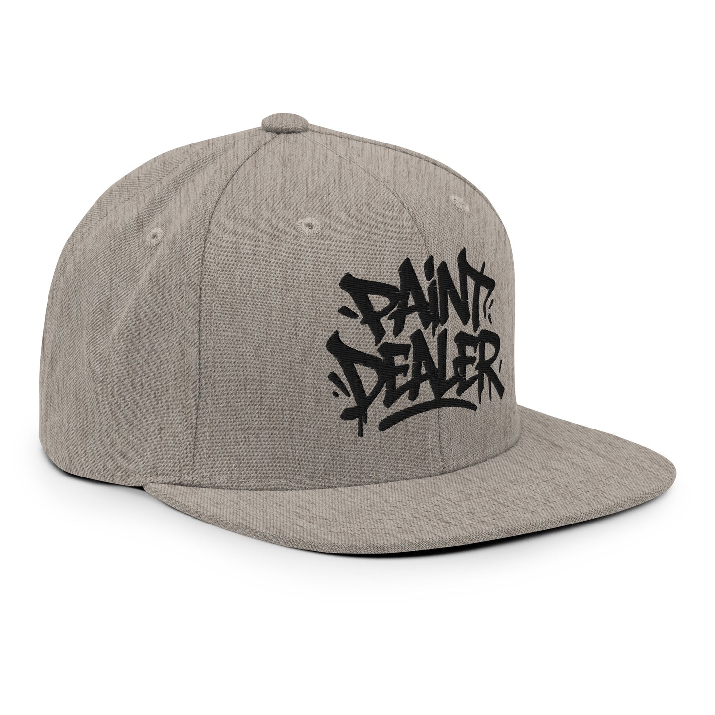 Gray-Paint Dealer Graffiti Tag Snapback Hat from B.Different Clothing, 3/4 right view, graffiti-inspired streetwear