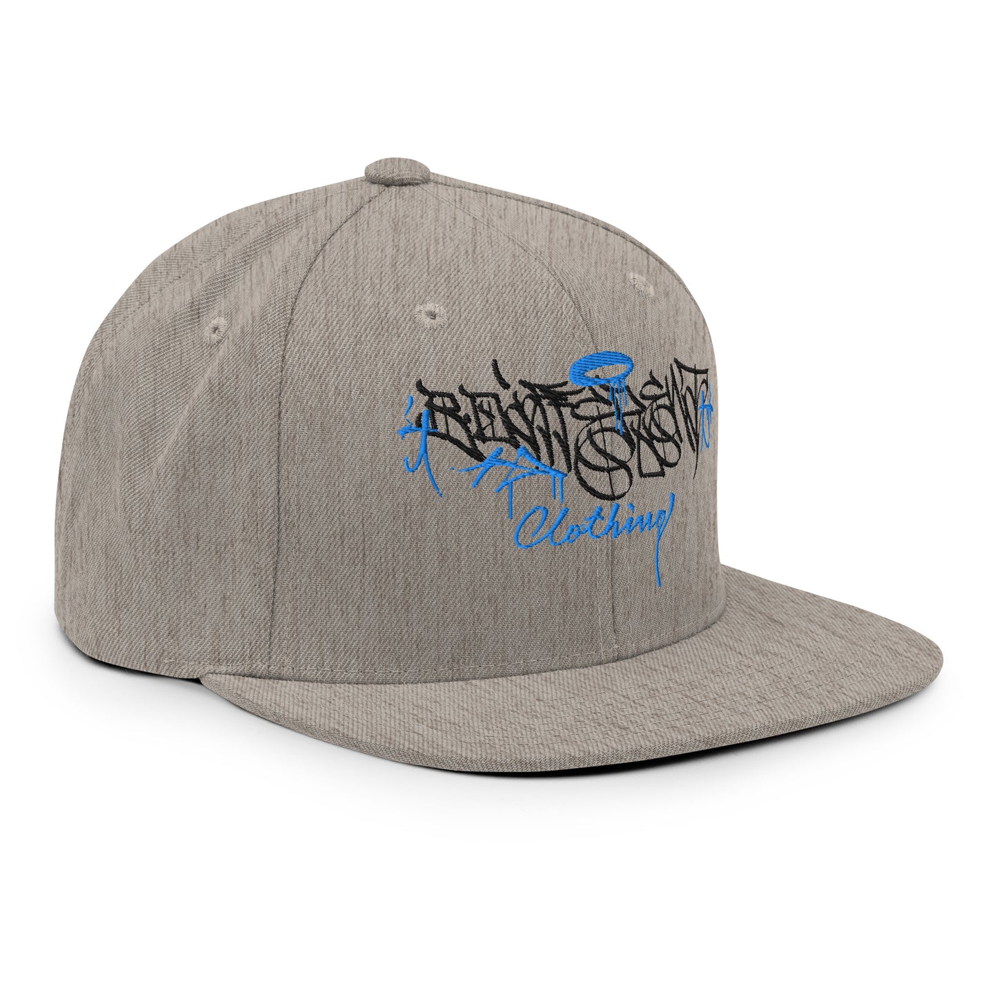 Gray-Caos One Collab Graffiti Snapback Hat from B.Different Clothing, 3/4 right view, graffiti-inspired streetwear