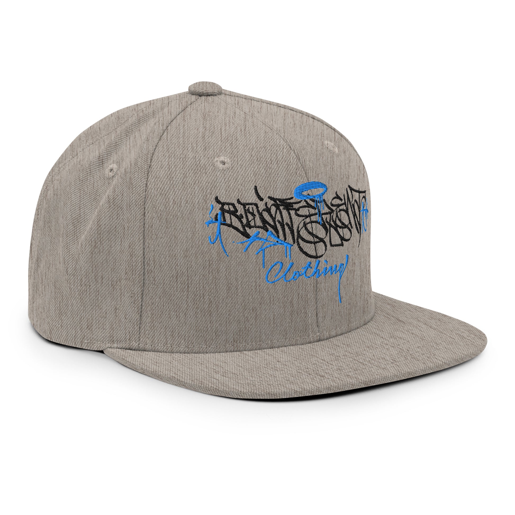 Gray-Caos One Collab Graffiti Snapback Hat from B.Different Clothing, 3/4 right view, graffiti-inspired streetwear