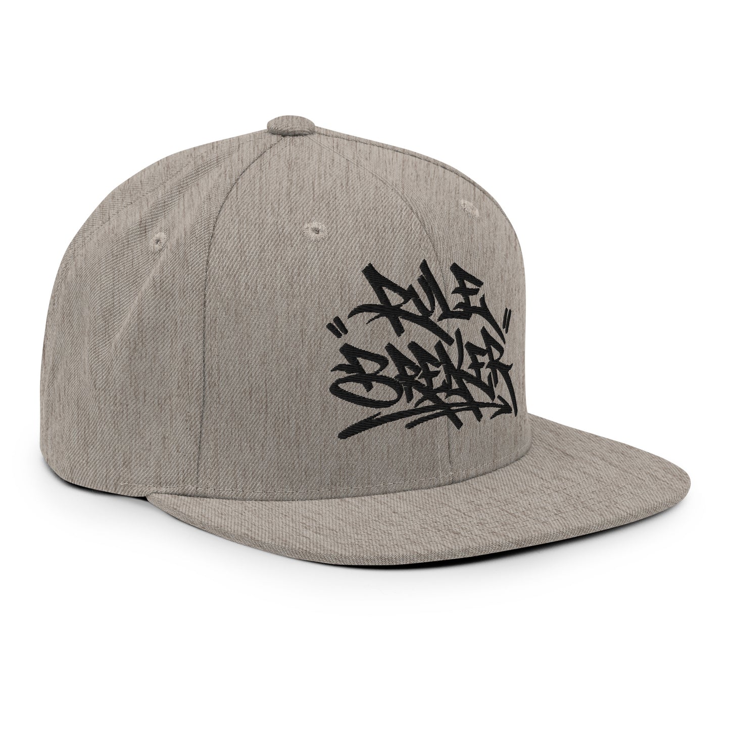 Gray-Rule Breaker Graffiti Tag Snapback Hat from B.Different Clothing, right front, graffiti-inspired streetwear