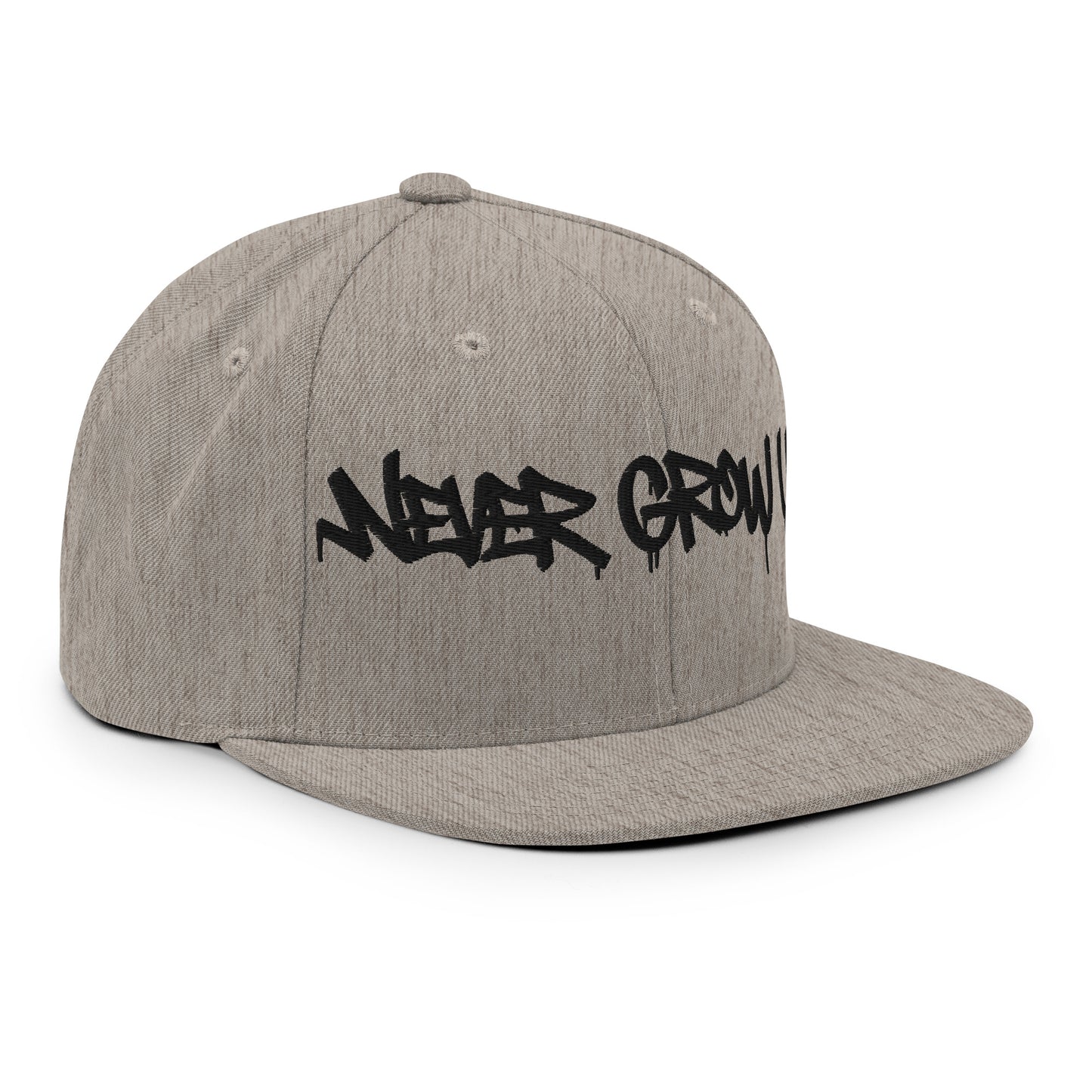 Gray-Never Grow Up Graffiti Snapback Hat from B.Different Clothing, right front, graffiti-inspired streetwear