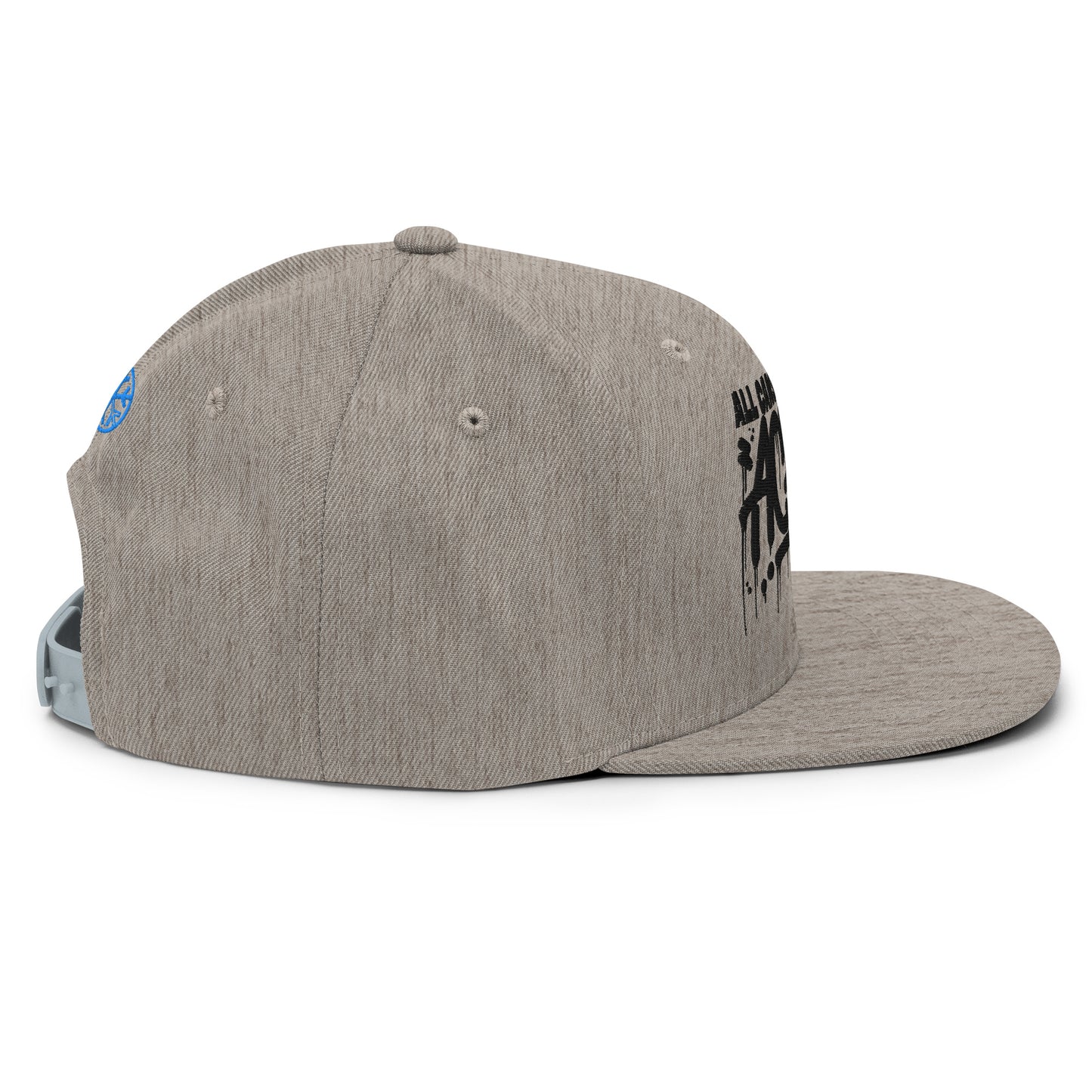 Gray-ACAB Graffiti Tag Snapback Hat from B.Different Clothing, right view, graffiti-inspired streetwear