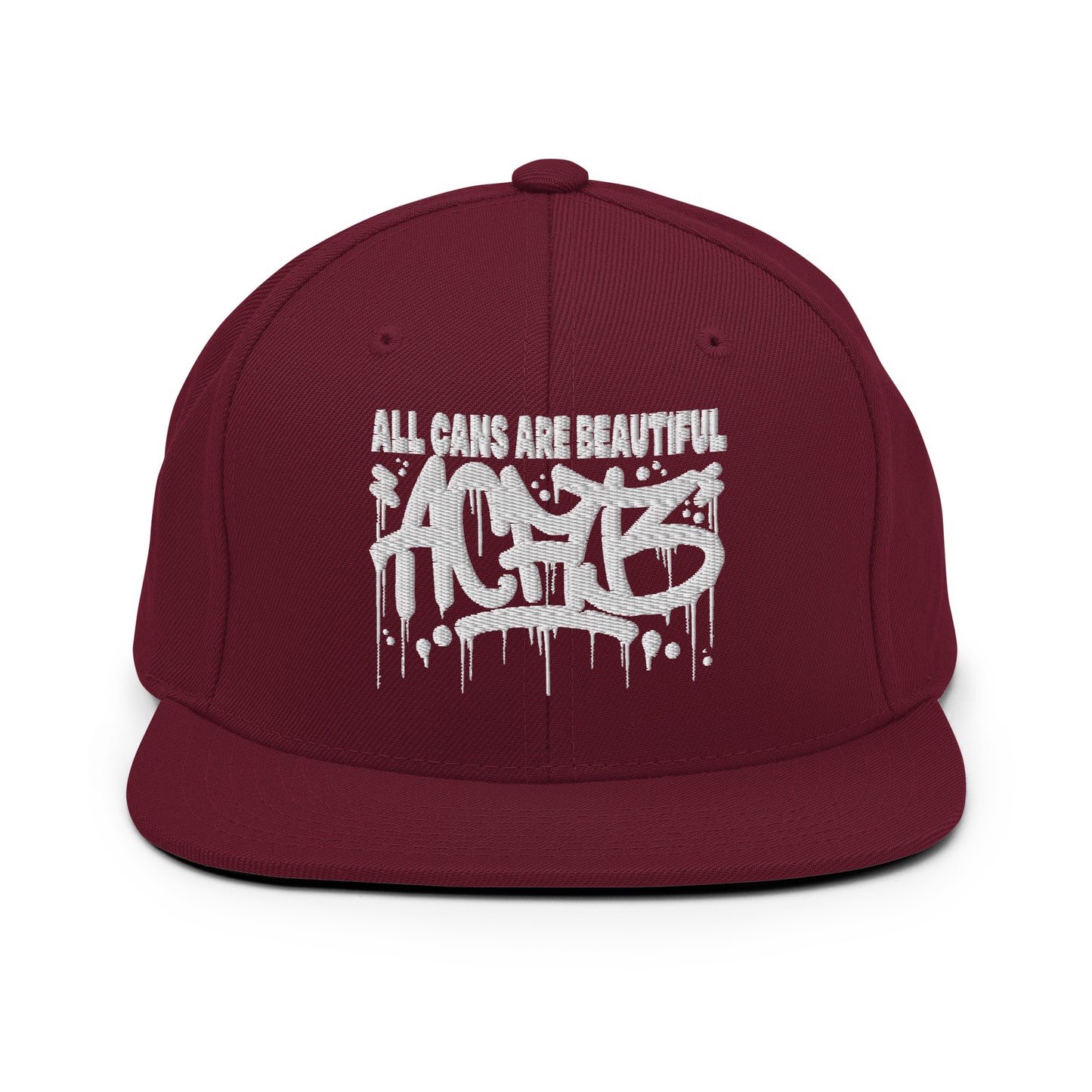 Maroon-ACAB Graffiti Tag Snapback Hat from B.Different Clothing, front view, graffiti-inspired streetwear