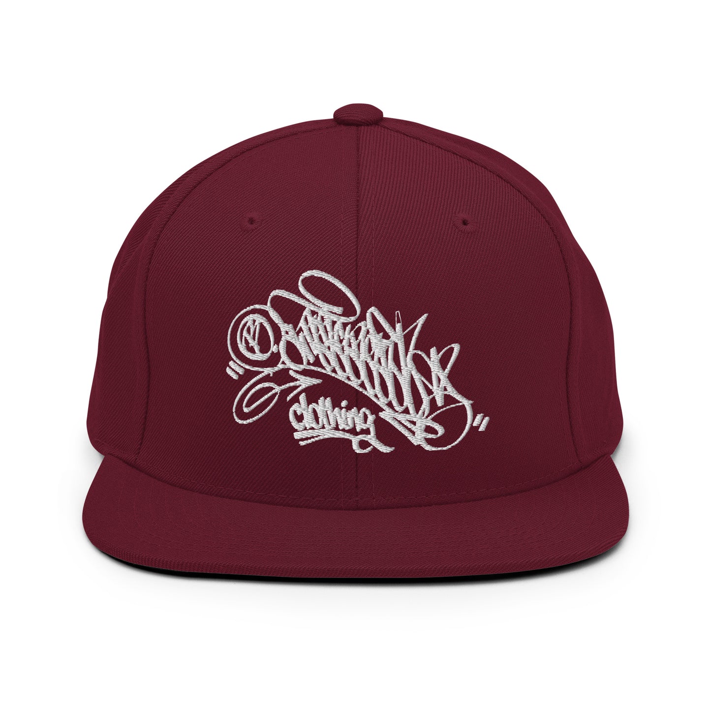 Maroon-Graffiti Dad Collab Snapback Hat from B.Different Clothing, front view, graffiti-inspired streetwear