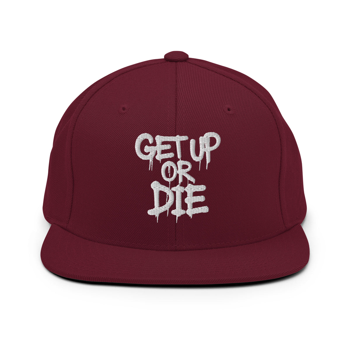Maroon-Get Up or Die Graffiti Tag Snapback from B.Different Clothing, front view, graffiti-inspired streetwear