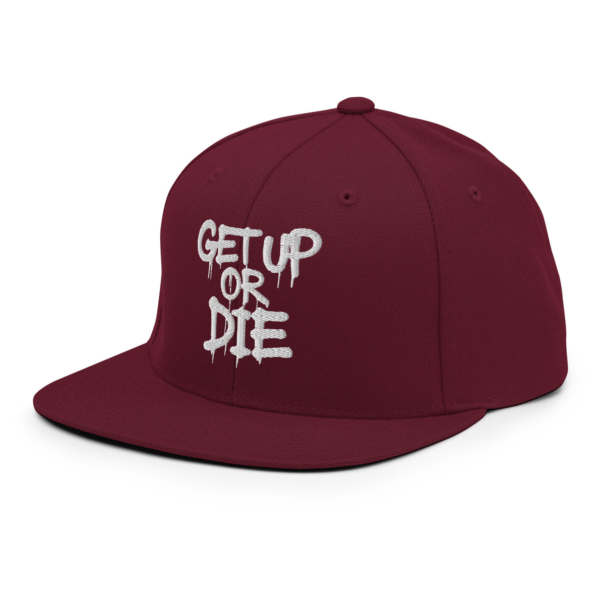 Maroon-Get Up or Die Graffiti Tag Snapback from B.Different Clothing, left front, graffiti-inspired streetwear