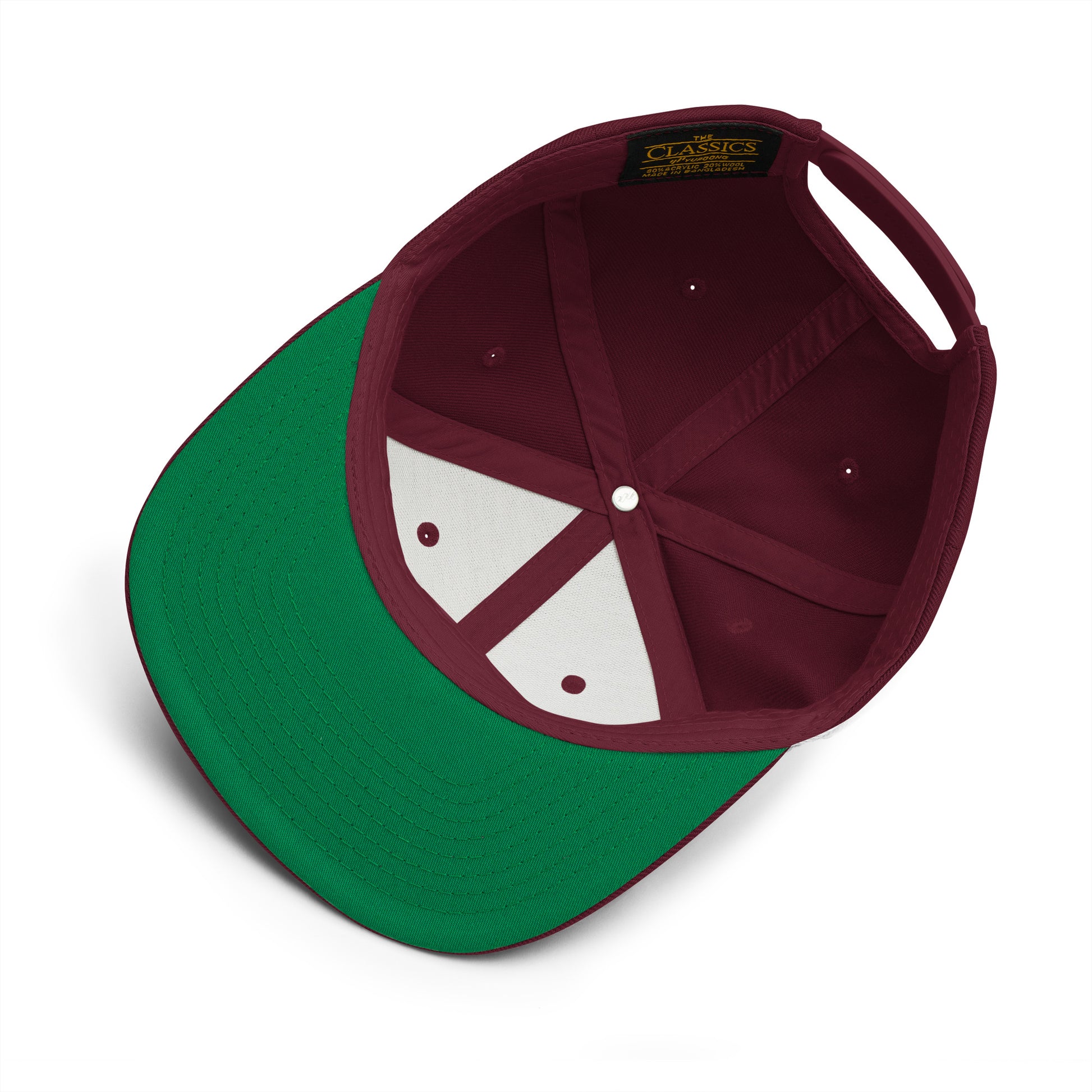 Maroon-Mission Graffiti Piece Snapback Hat from B.Different Clothing, inside view, graffiti-inspired streetwear