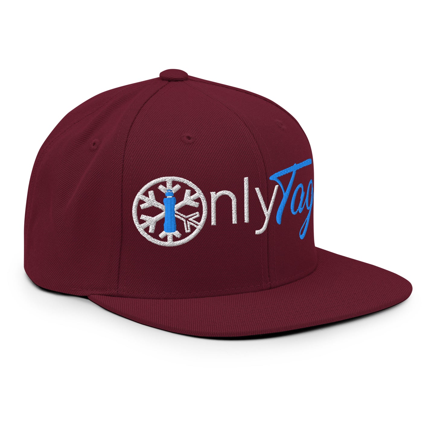 Maroon-Only Tags Graffiti Snapback Hat from B.Different Clothing, 3/4 right view, graffiti-inspired streetwear