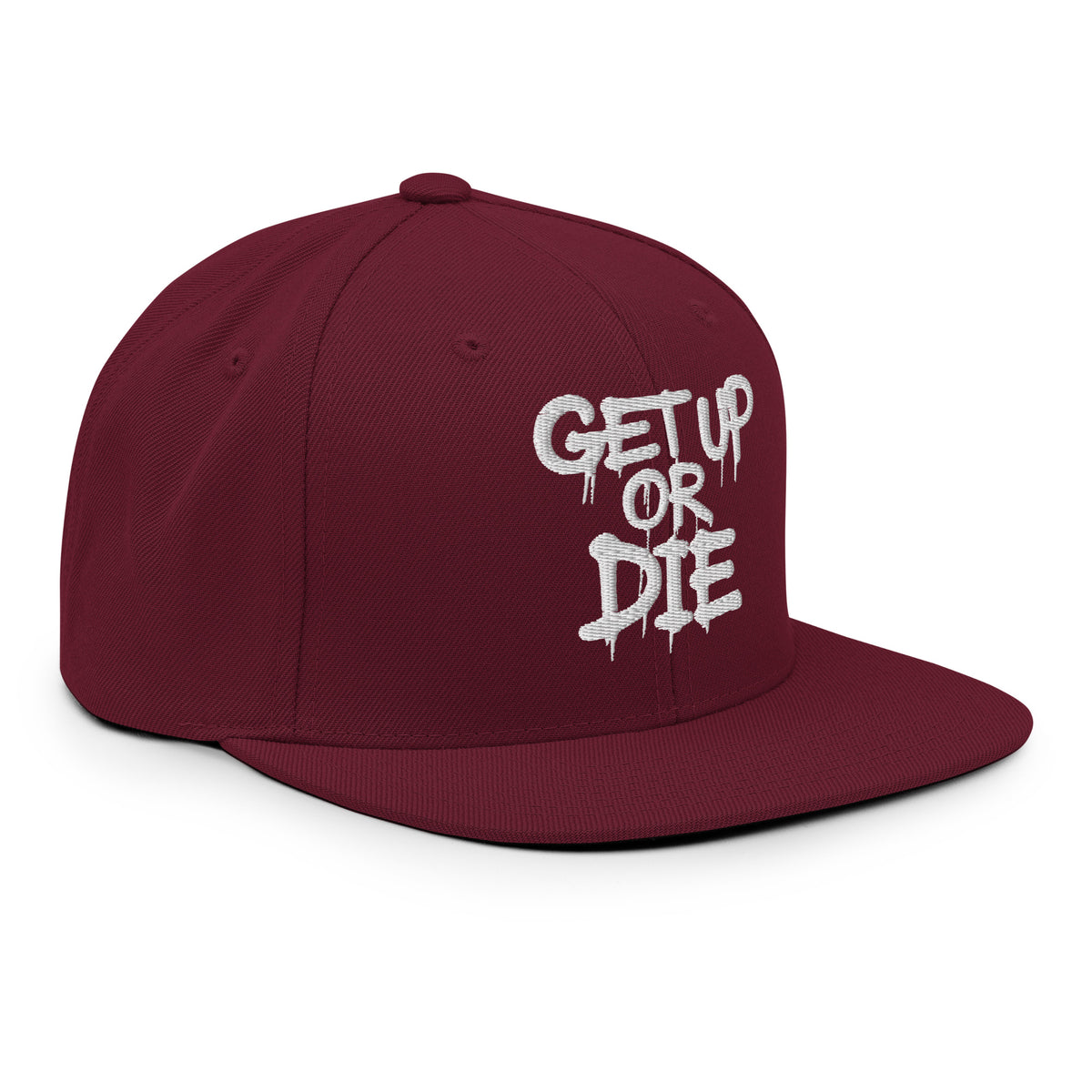 Maroon-Get Up or Die Graffiti Tag Snapback from B.Different Clothing, right front, graffiti-inspired streetwear