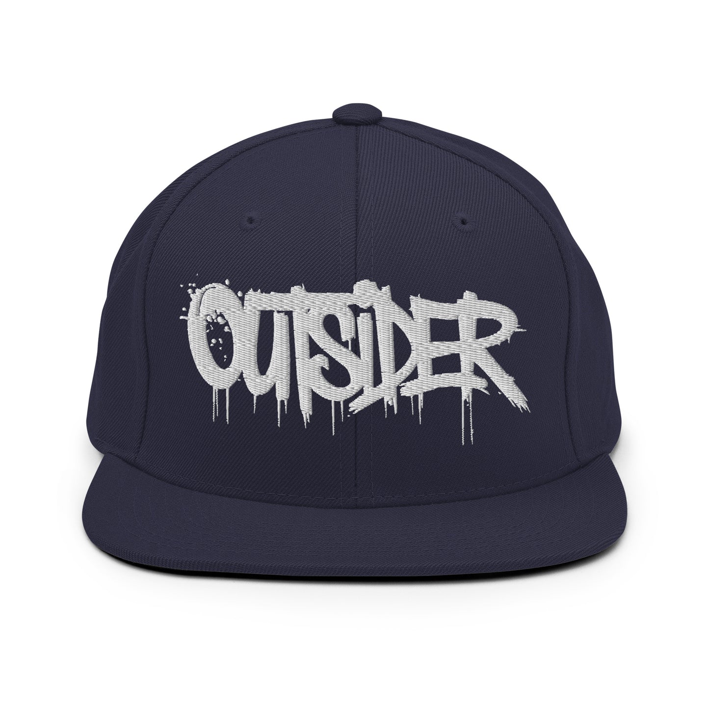 Navy-Outsider Graffiti Tag Snapback Hat from B.Different Clothing, front view, graffiti-inspired streetwear
