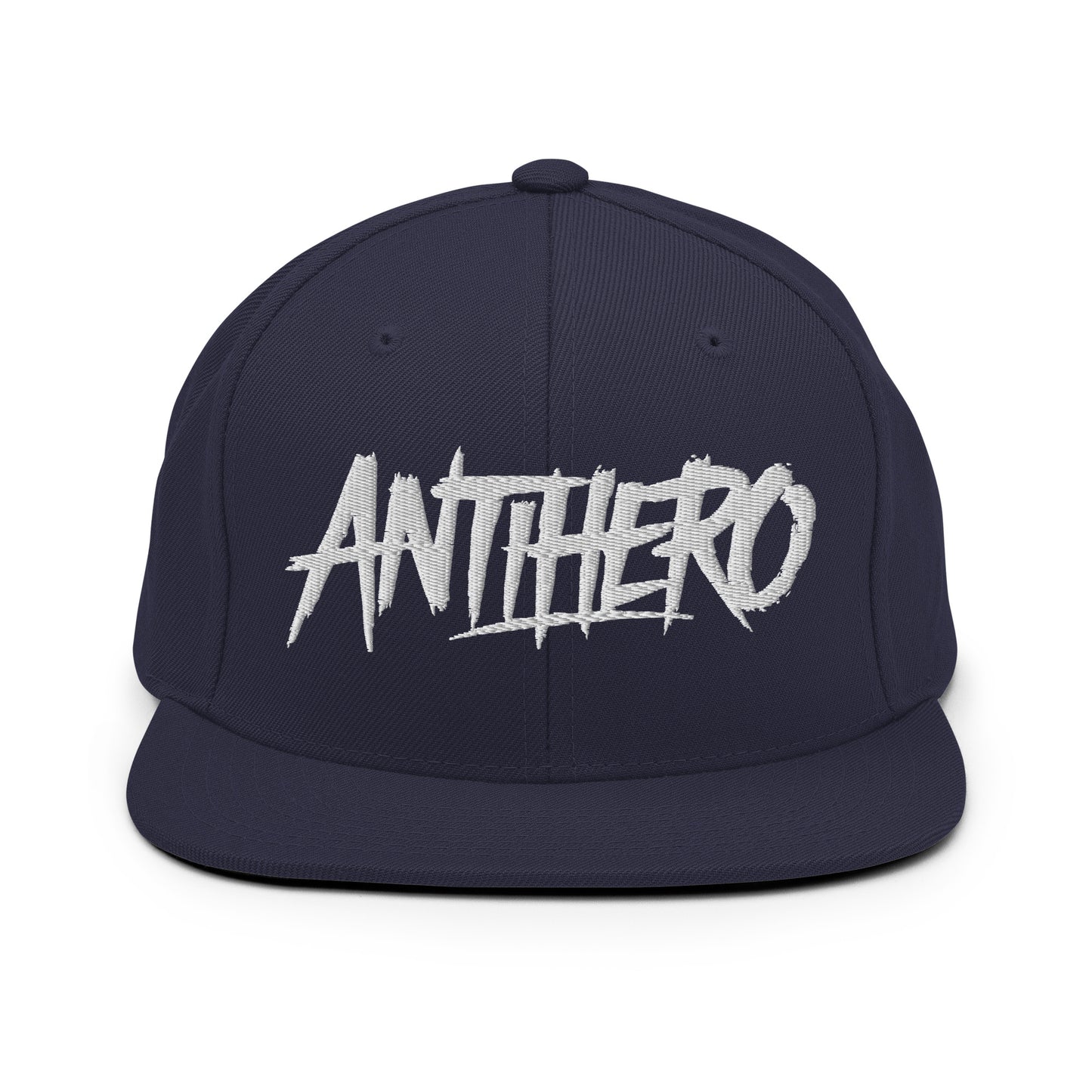 Navy-Antihero Graffiti Tag Snapback Hat from B.Different Clothing, front view, graffiti-inspired streetwear