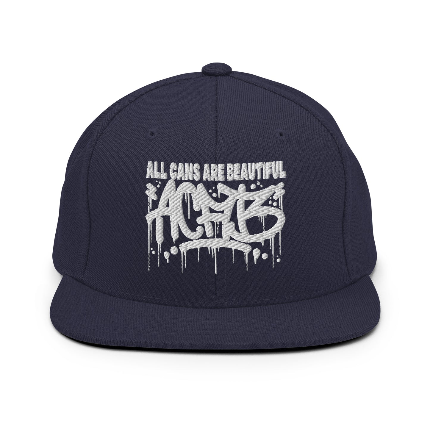 Navy-ACAB Graffiti Tag Snapback Hat from B.Different Clothing, front view, graffiti-inspired streetwear