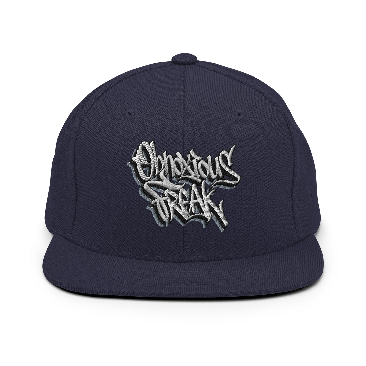 Navy-Obnoxious Freak Graffiti Snapback Hat from B.Different Clothing, front view, graffiti-inspired streetwear