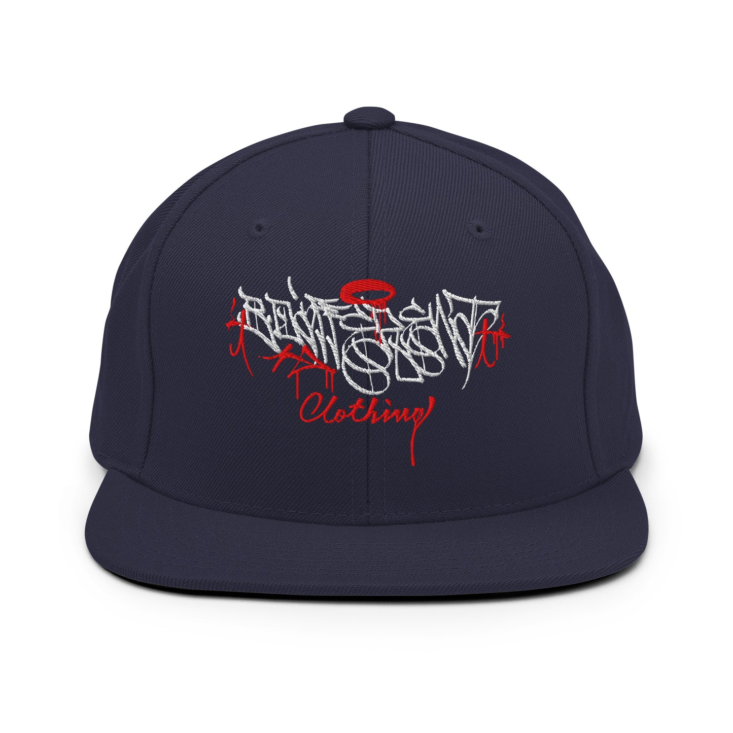 Navy-Caos One Collab Graffiti Snapback Hat from B.Different Clothing, front view, graffiti-inspired streetwear
