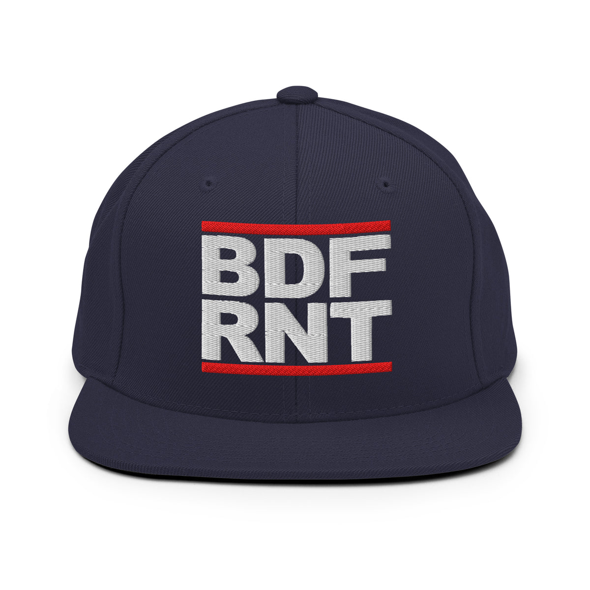 Navy-BDFRNT OG Snapback Hat from B.Different Clothing, front view, graffiti-inspired streetwear
