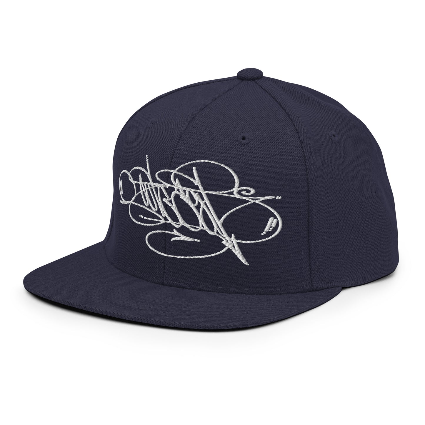 Navy-Outcast Tag Snapback Hat by Graffiti Dad from B.Different Clothing, 3/4 left view, graffiti-inspired streetwear