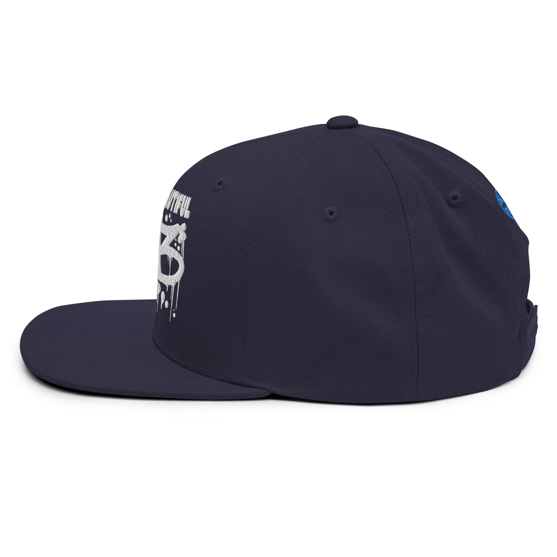 Navy-ACAB Graffiti Tag Snapback Hat from B.Different Clothing, left view, graffiti-inspired streetwear