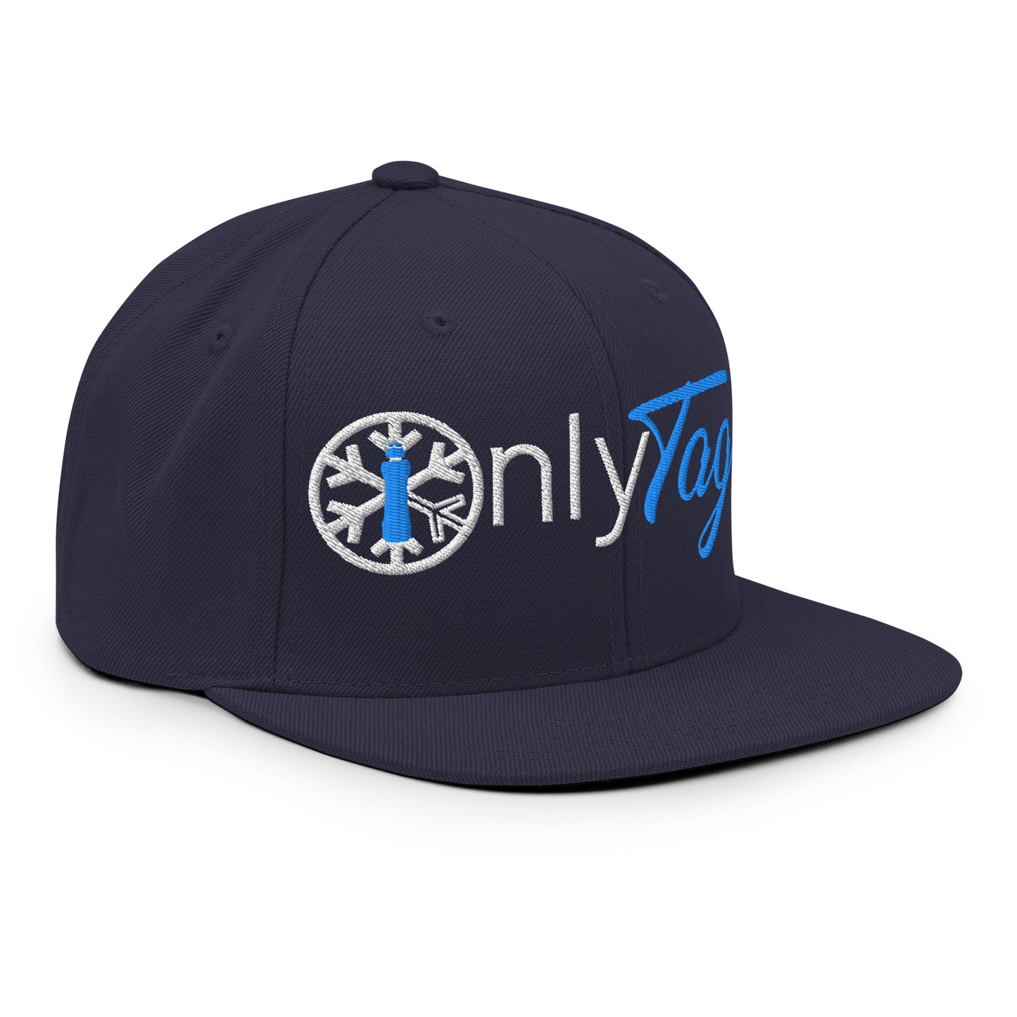 Navy-Only Tags Graffiti Snapback Hat from B.Different Clothing, 3/4 right view, graffiti-inspired streetwear