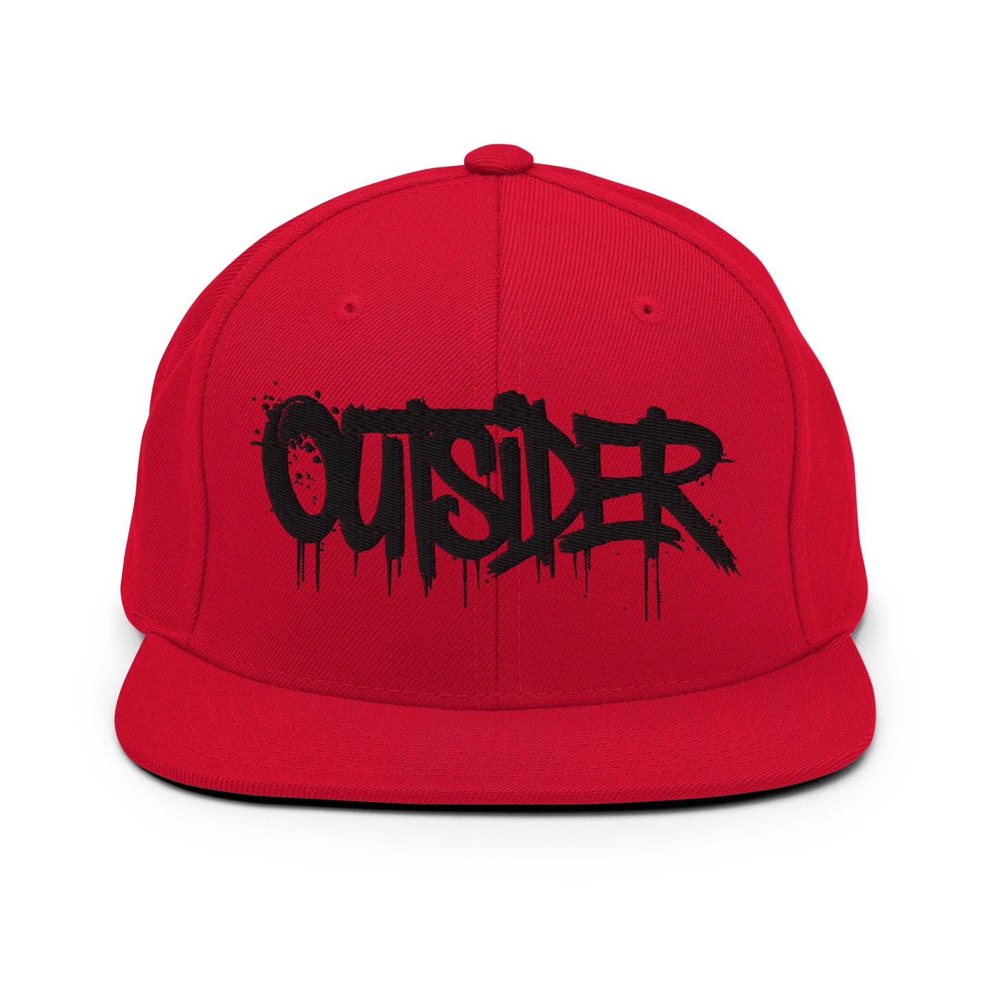 Red-Outsider Graffiti Tag Snapback Hat from B.Different Clothing, front view, graffiti-inspired streetwear