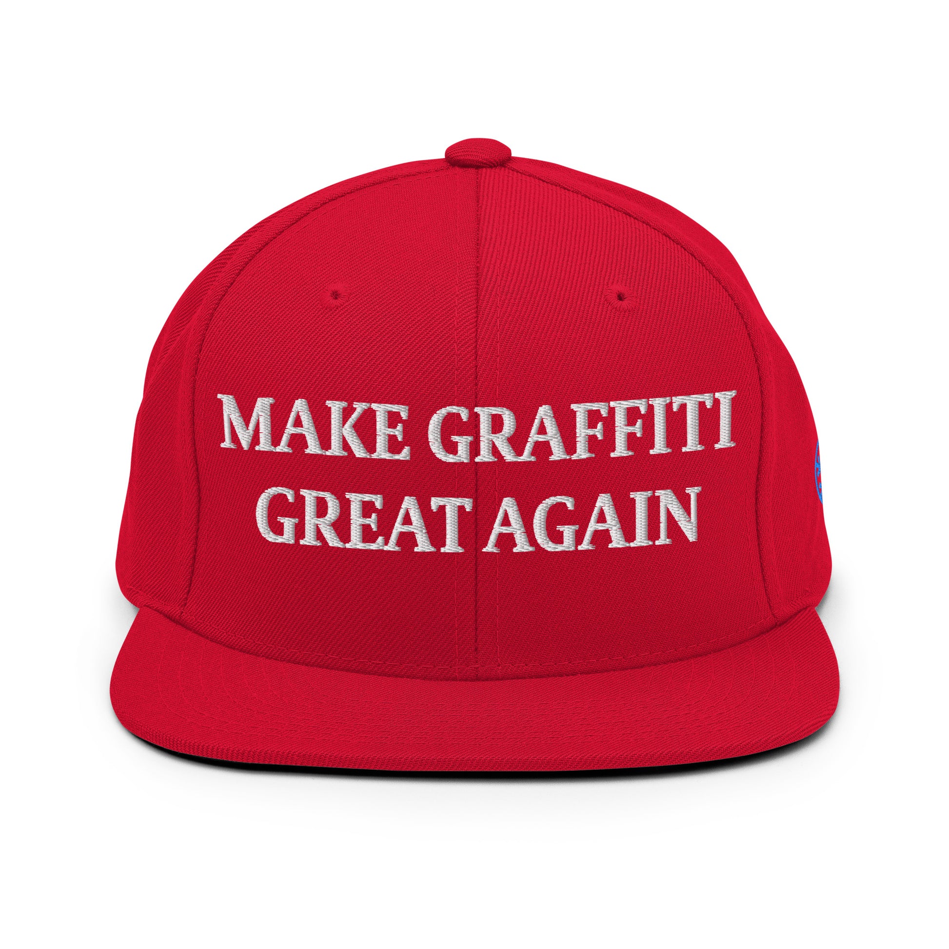 Red-Make Graffiti Great Again Snapback Hat from B.Different Clothing, front view, graffiti-inspired streetwear