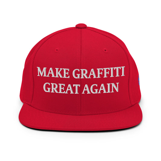 Red-Make Graffiti Great Again Snapback Hat from B.Different Clothing, front view, graffiti-inspired streetwear
