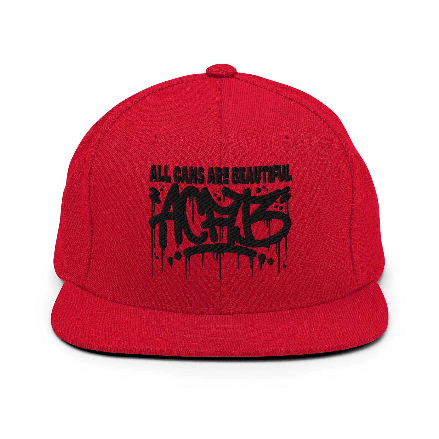 Red-ACAB Graffiti Tag Snapback Hat from B.Different Clothing, front view, graffiti-inspired streetwear