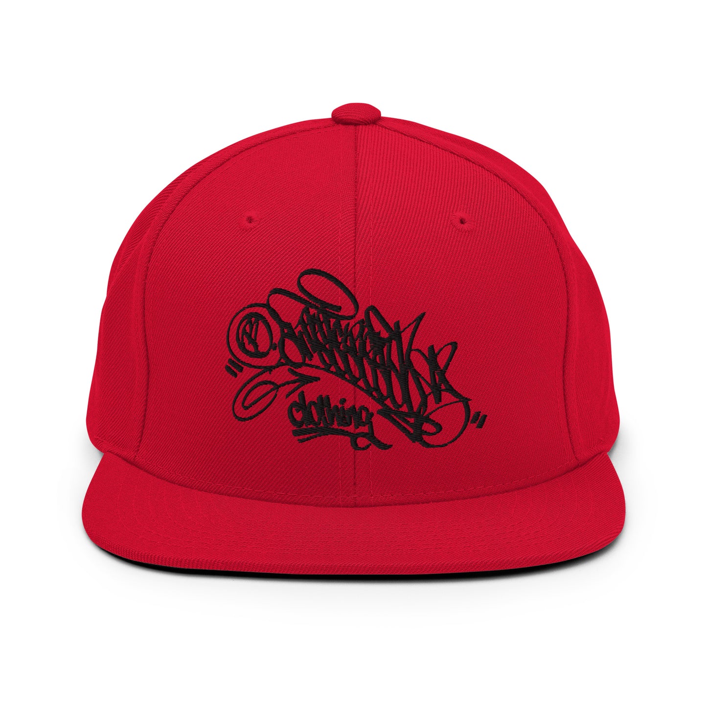 Red-Graffiti Dad Collab Snapback Hat from B.Different Clothing, front view, graffiti-inspired streetwear