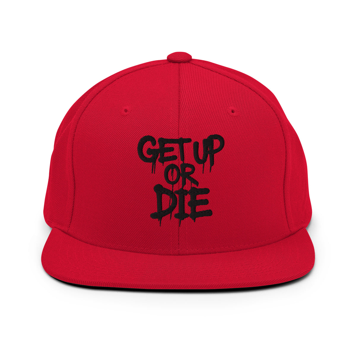 Red-Get Up or Die Graffiti Tag Snapback from B.Different Clothing, front view, graffiti-inspired streetwear