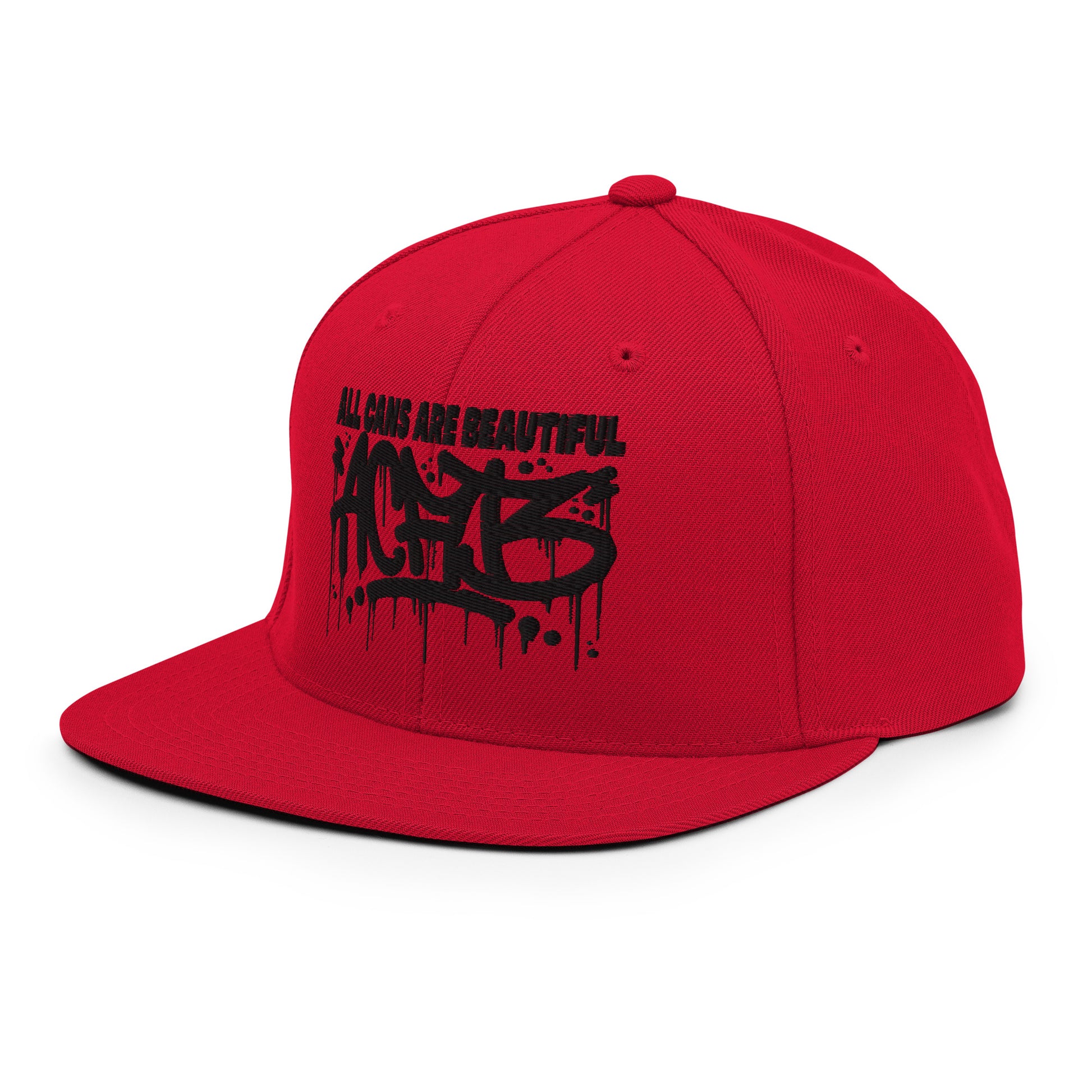 Red-ACAB Graffiti Tag Snapback Hat from B.Different Clothing, 3/4 left view, graffiti-inspired streetwear
