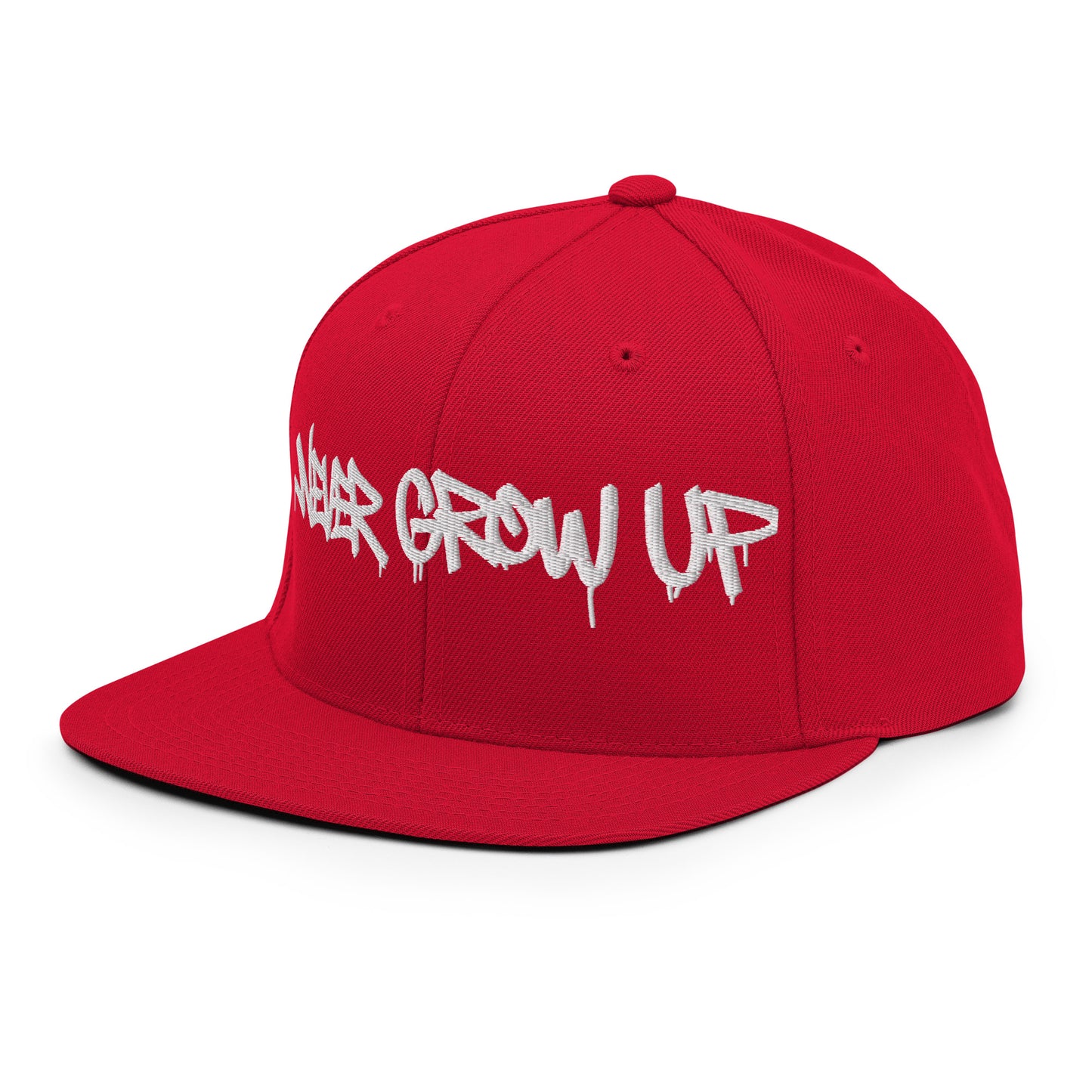 Red-Never Grow Up Graffiti Snapback Hat from B.Different Clothing, left front, graffiti-inspired streetwear