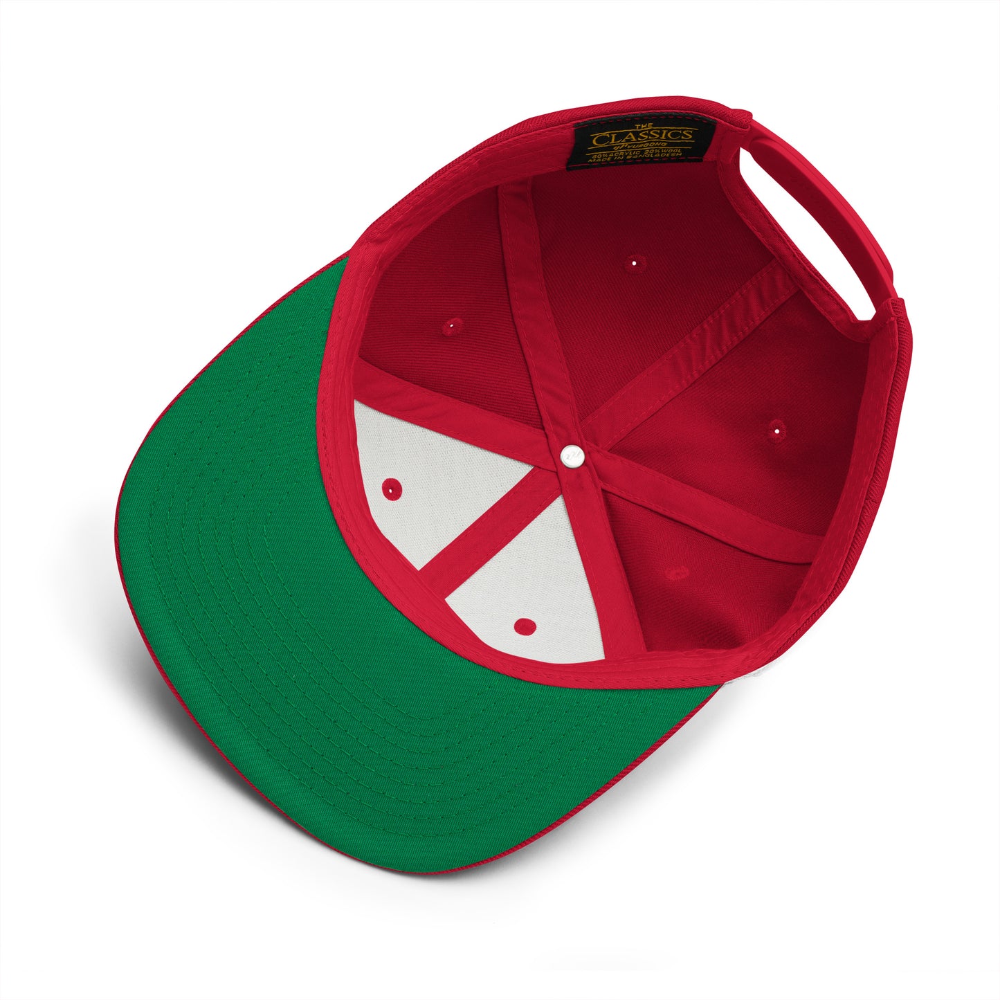 Red-Outsider Graffiti Tag Snapback Hat from B.Different Clothing, inside view, graffiti-inspired streetwear