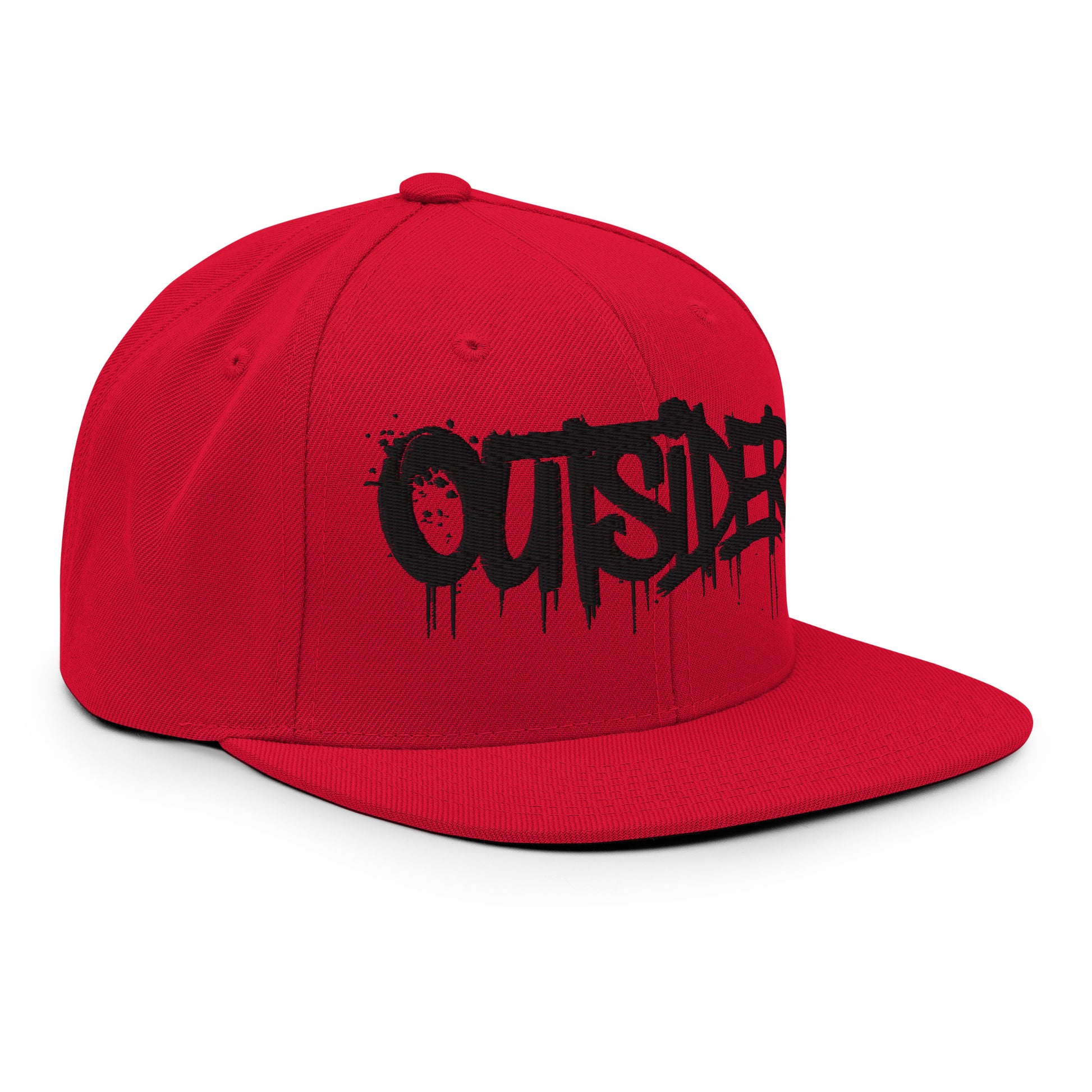 Red-Outsider Graffiti Tag Snapback Hat from B.Different Clothing, 3/4 right view, graffiti-inspired streetwear