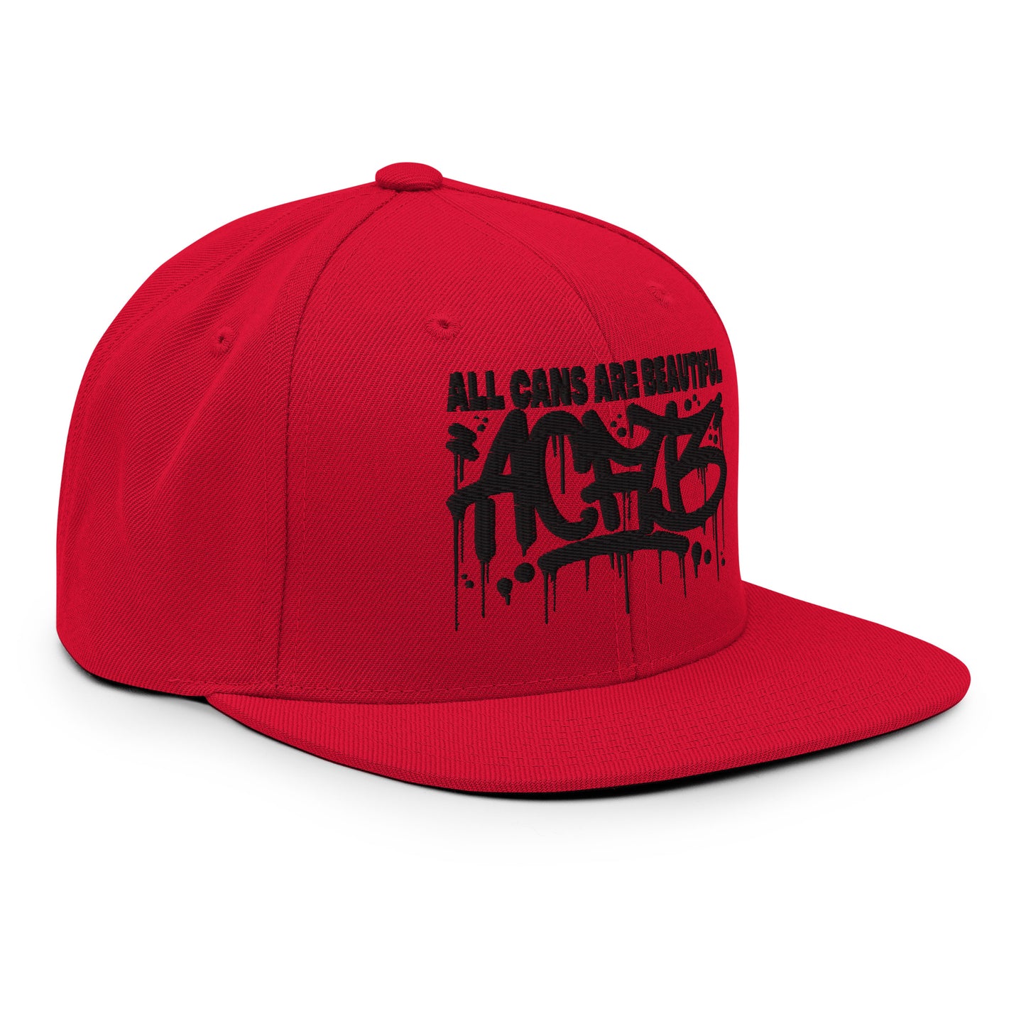 Red-ACAB Graffiti Tag Snapback Hat from B.Different Clothing, 3/4 right view, graffiti-inspired streetwear