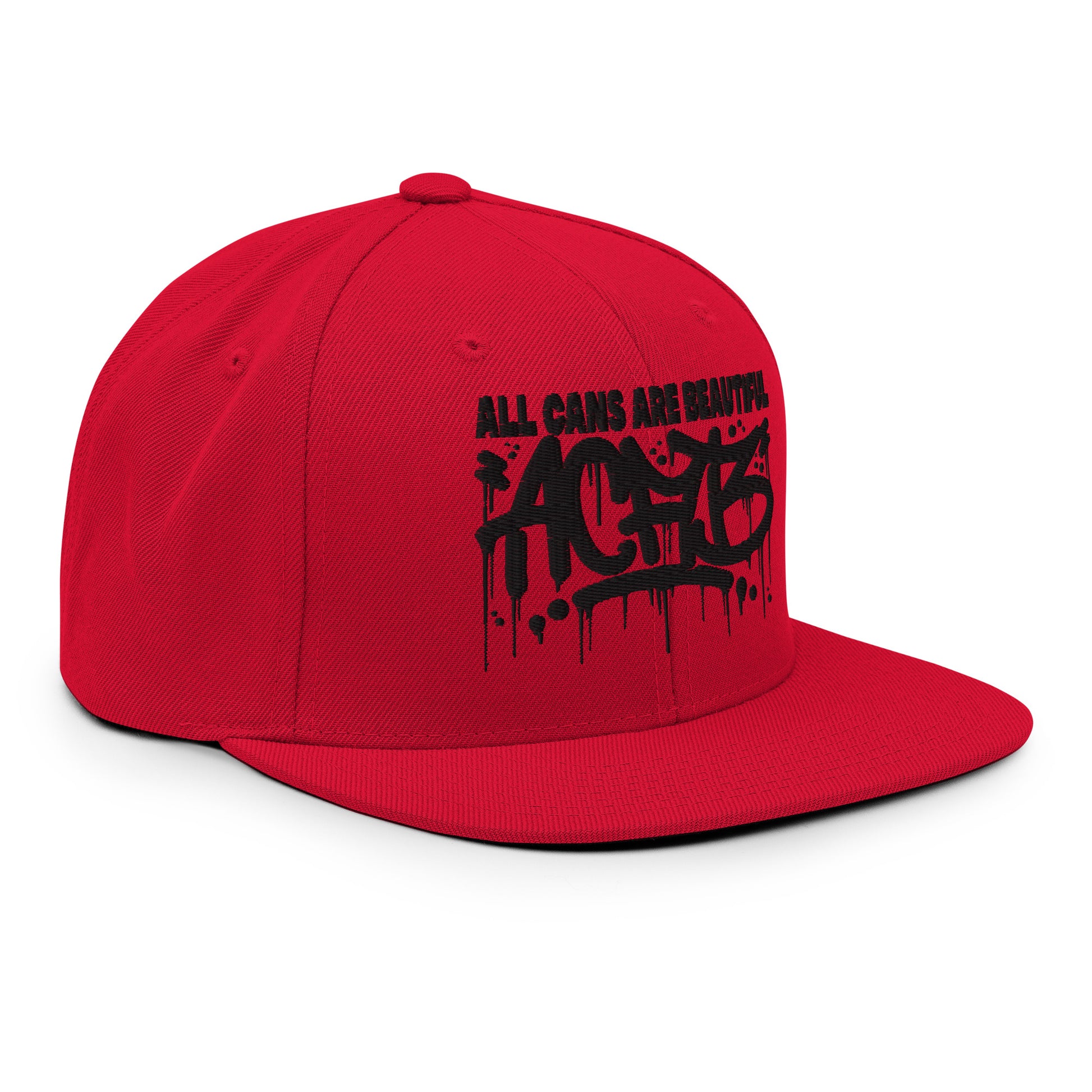 Red-ACAB Graffiti Tag Snapback Hat from B.Different Clothing, 3/4 right view, graffiti-inspired streetwear