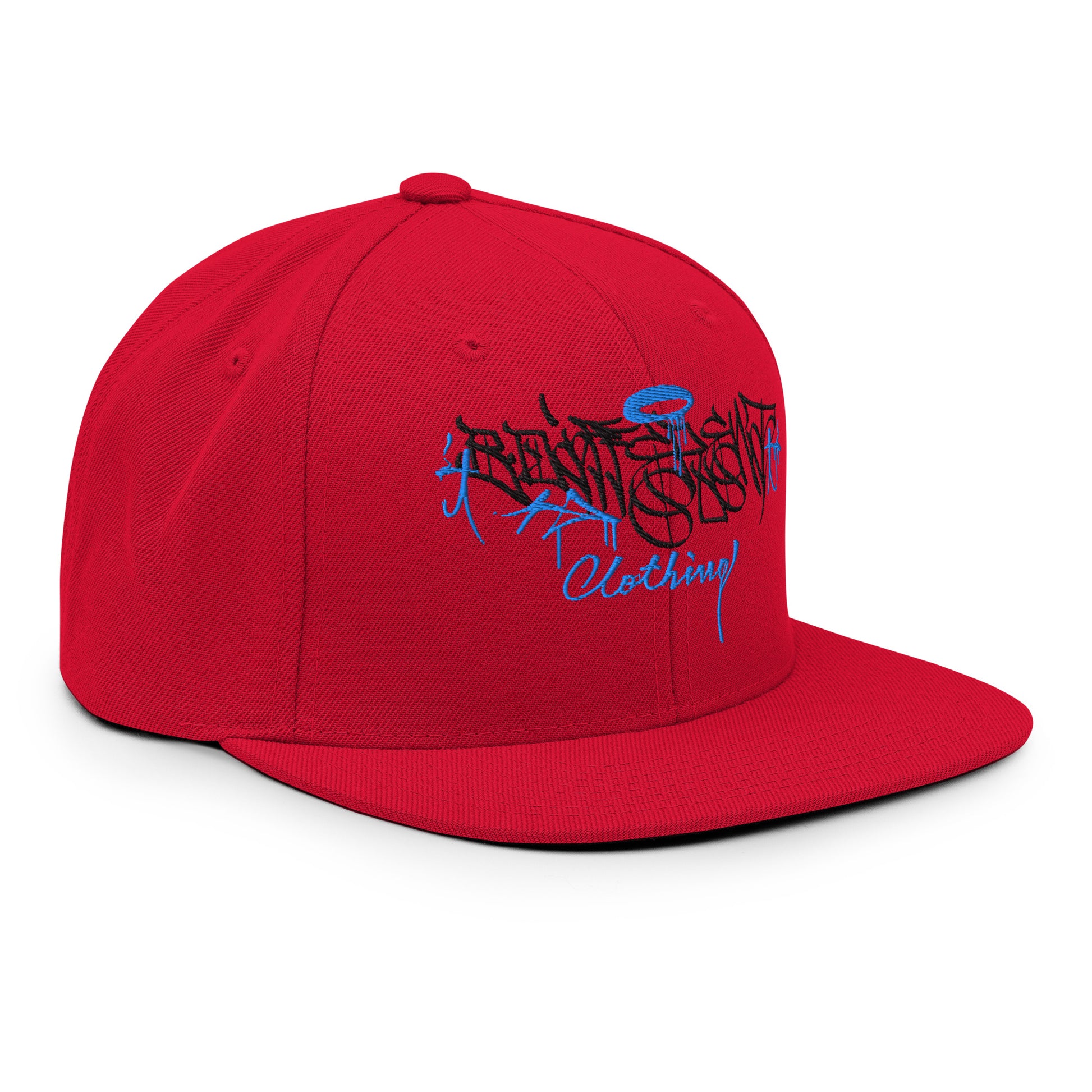 Red-Caos One Collab Graffiti Snapback Hat from B.Different Clothing, 3/4 right view, graffiti-inspired streetwear
