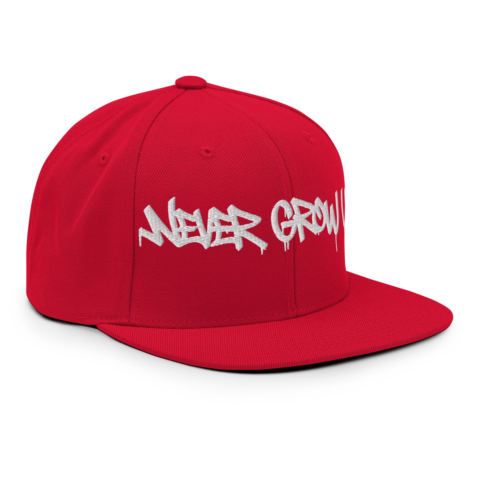 Red-Never Grow Up Graffiti Snapback Hat from B.Different Clothing, right front, graffiti-inspired streetwear