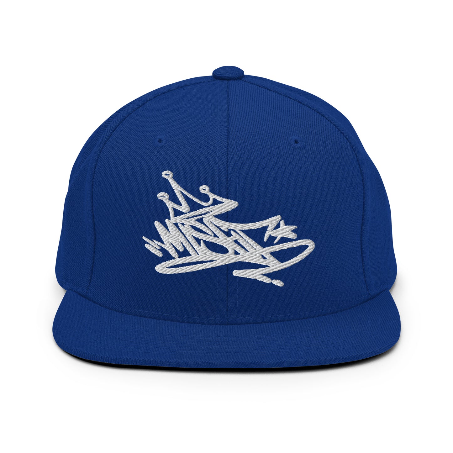 Blue-Misfit Graffiti Tag Snapback Hat from B.Different Clothing, front view, graffiti-inspired streetwear