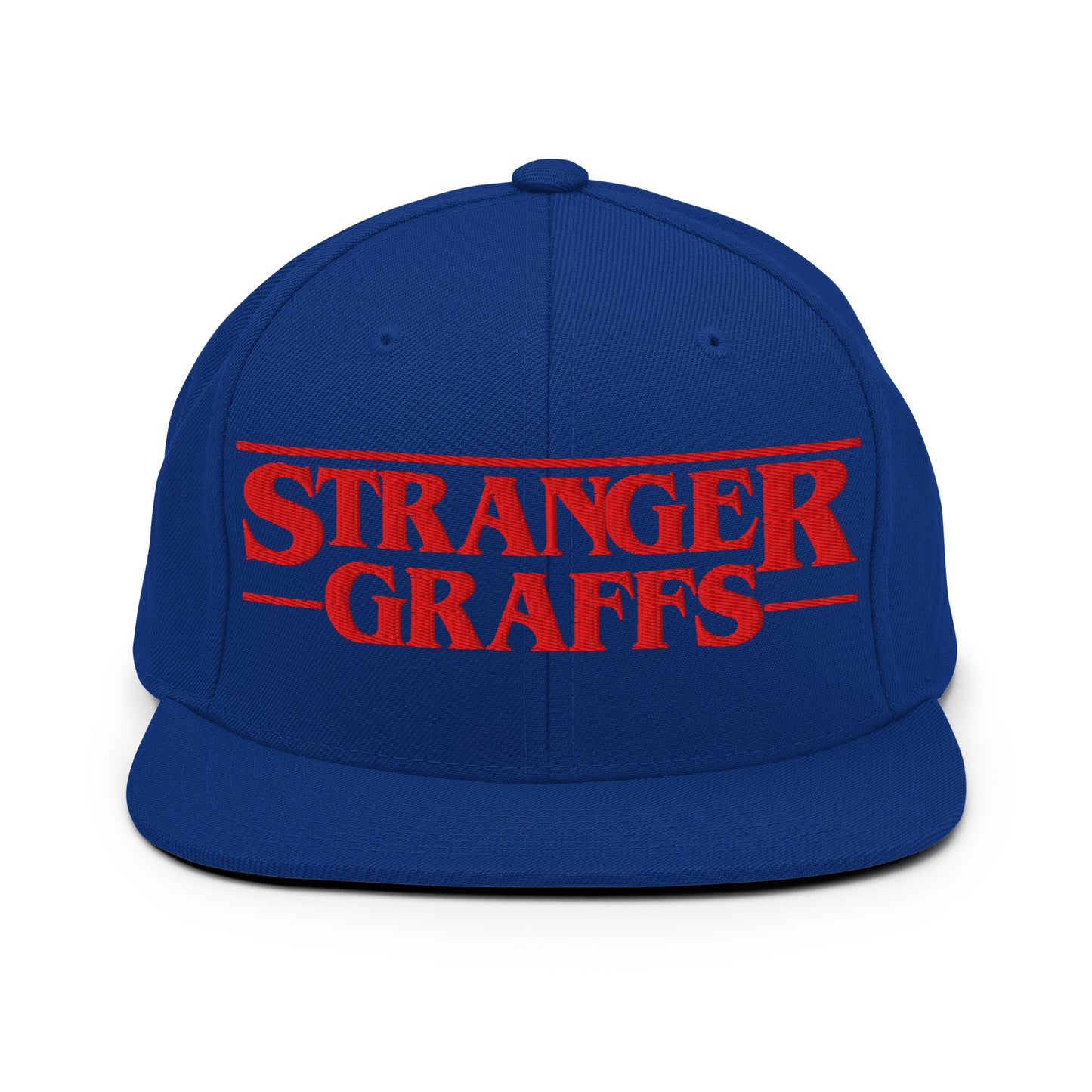 Blue-Stranger Graffs Snapback Hat from B.Different Clothing, front view, graffiti-inspired streetwear