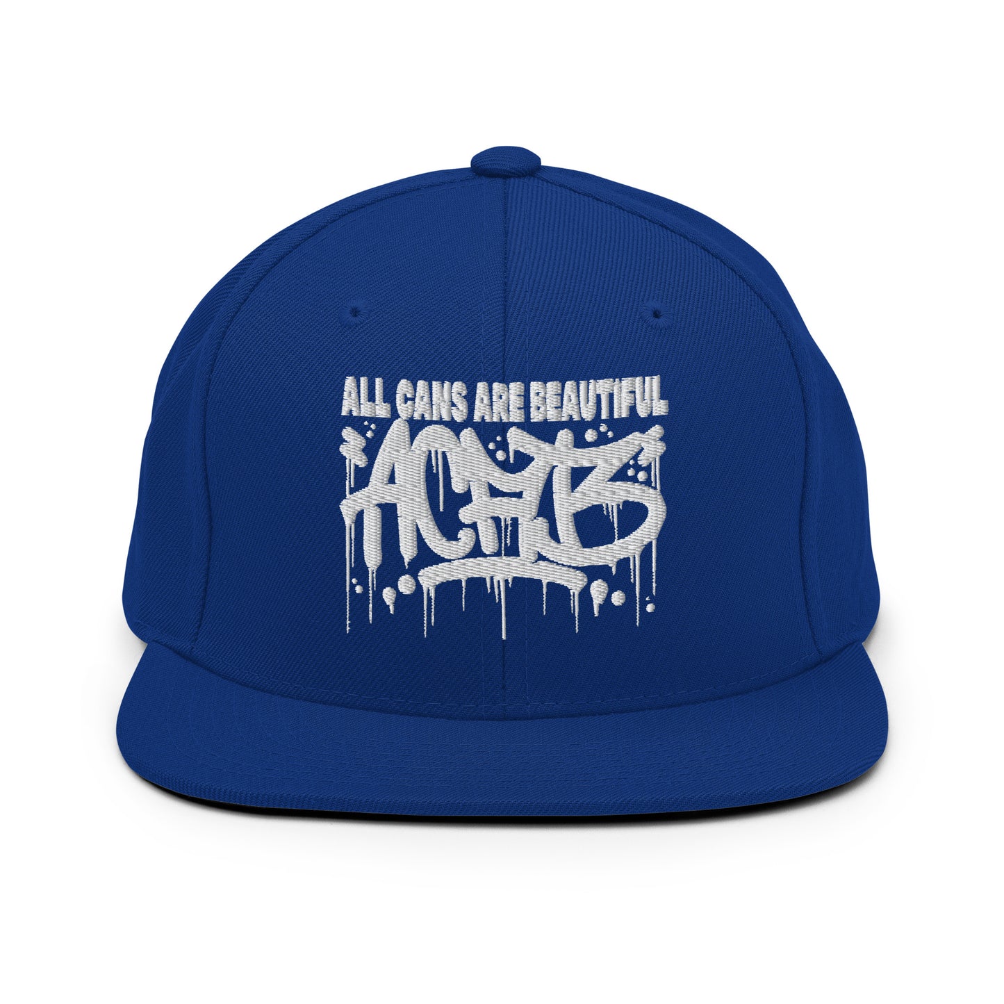 Blue-ACAB Graffiti Tag Snapback Hat from B.Different Clothing, front view, graffiti-inspired streetwear
