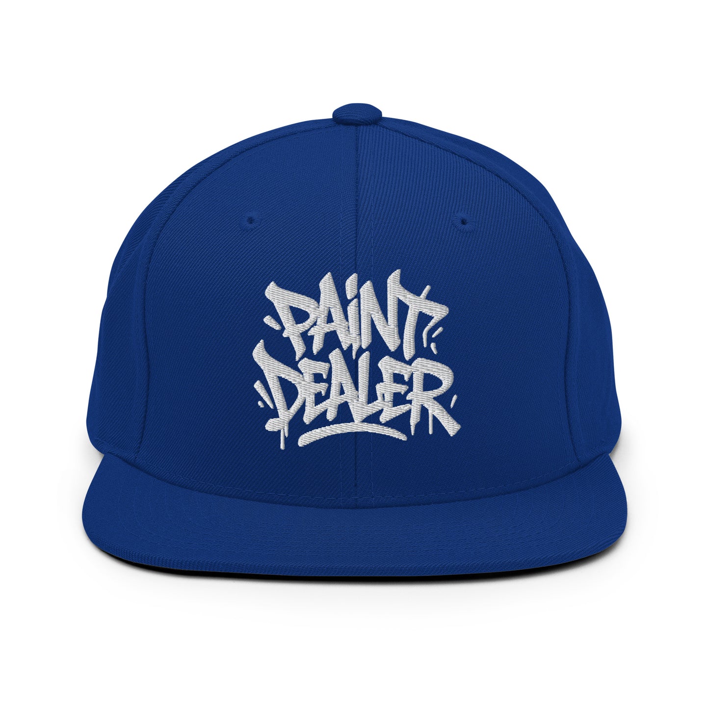 Blue-Paint Dealer Graffiti Tag Snapback Hat from B.Different Clothing, front view, graffiti-inspired streetwear
