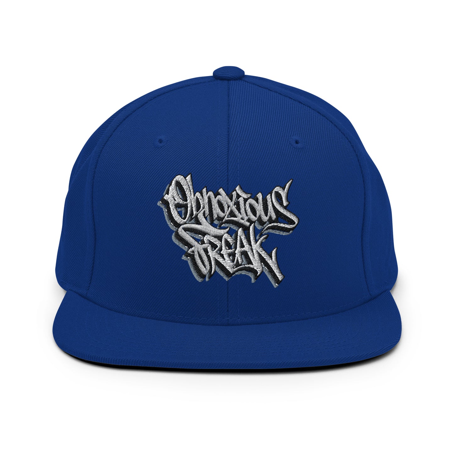 Blue-Obnoxious Freak Graffiti Snapback Hat from B.Different Clothing, front view, graffiti-inspired streetwear